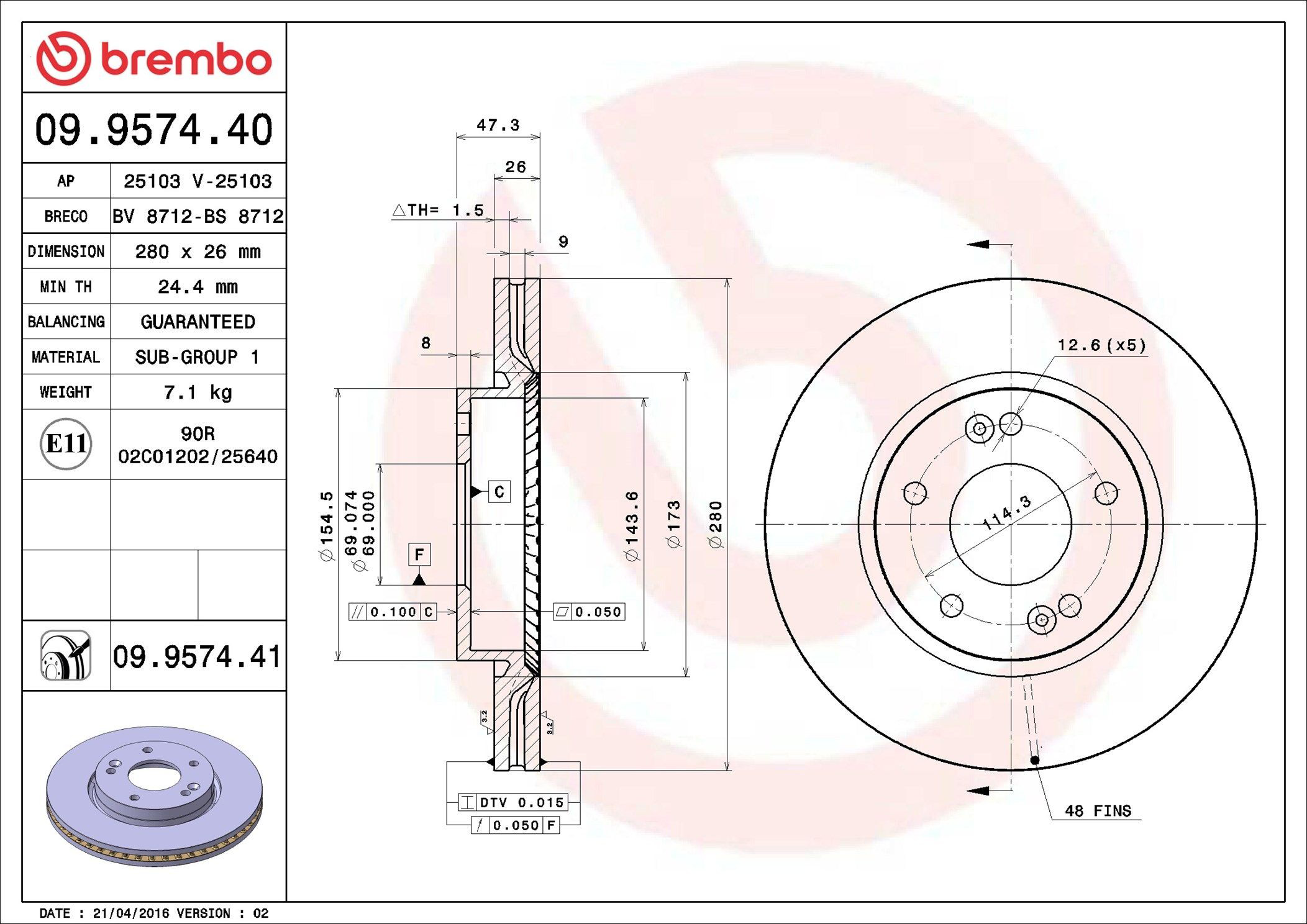 09957440 Brembo Гальмо дискове переднє