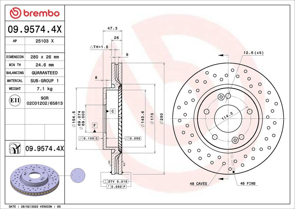 Диск гальмівний передній Brembo 0995744X