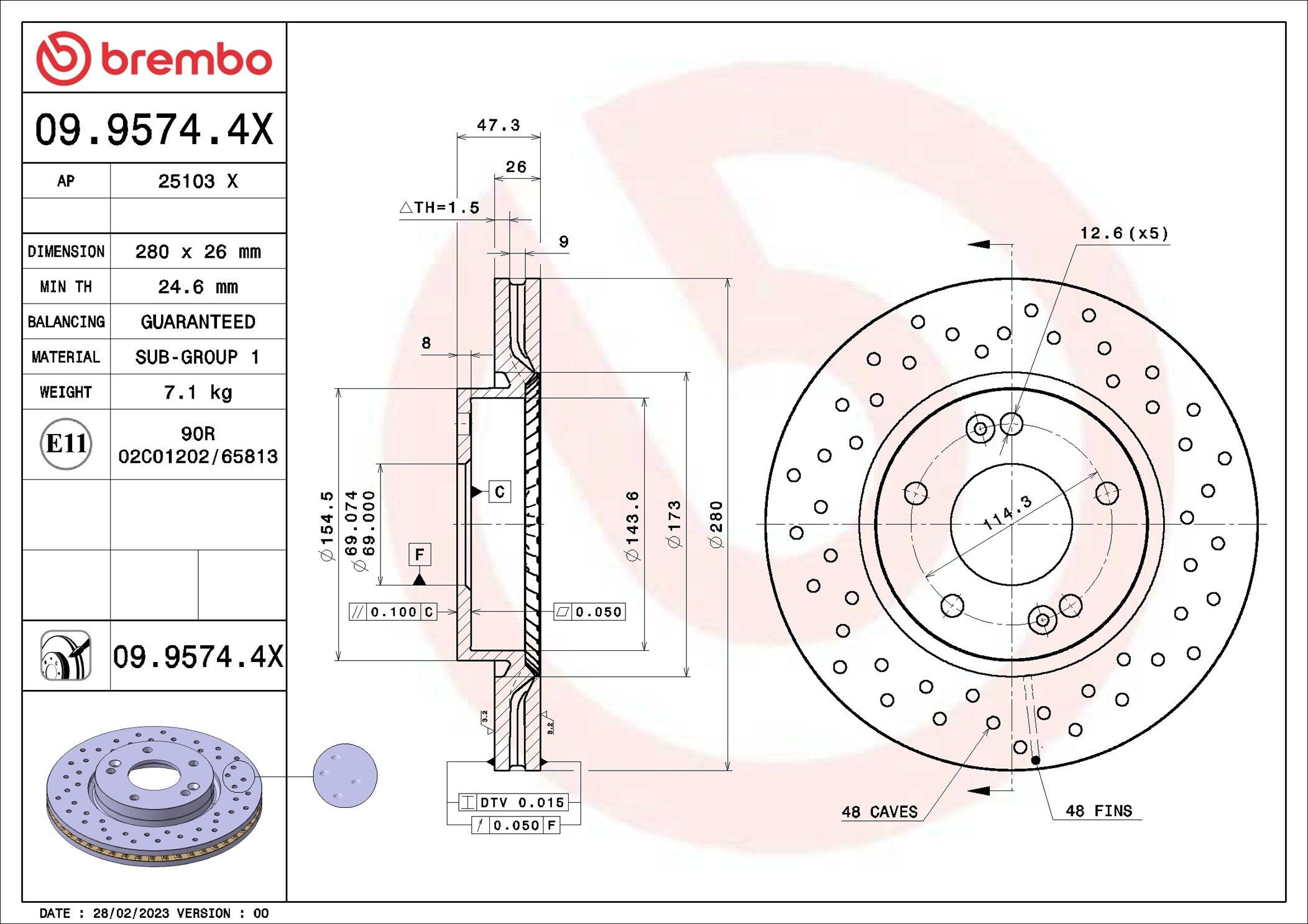 Диск переднього гальма Brembo 0995744X ціна, від 47.86 USD