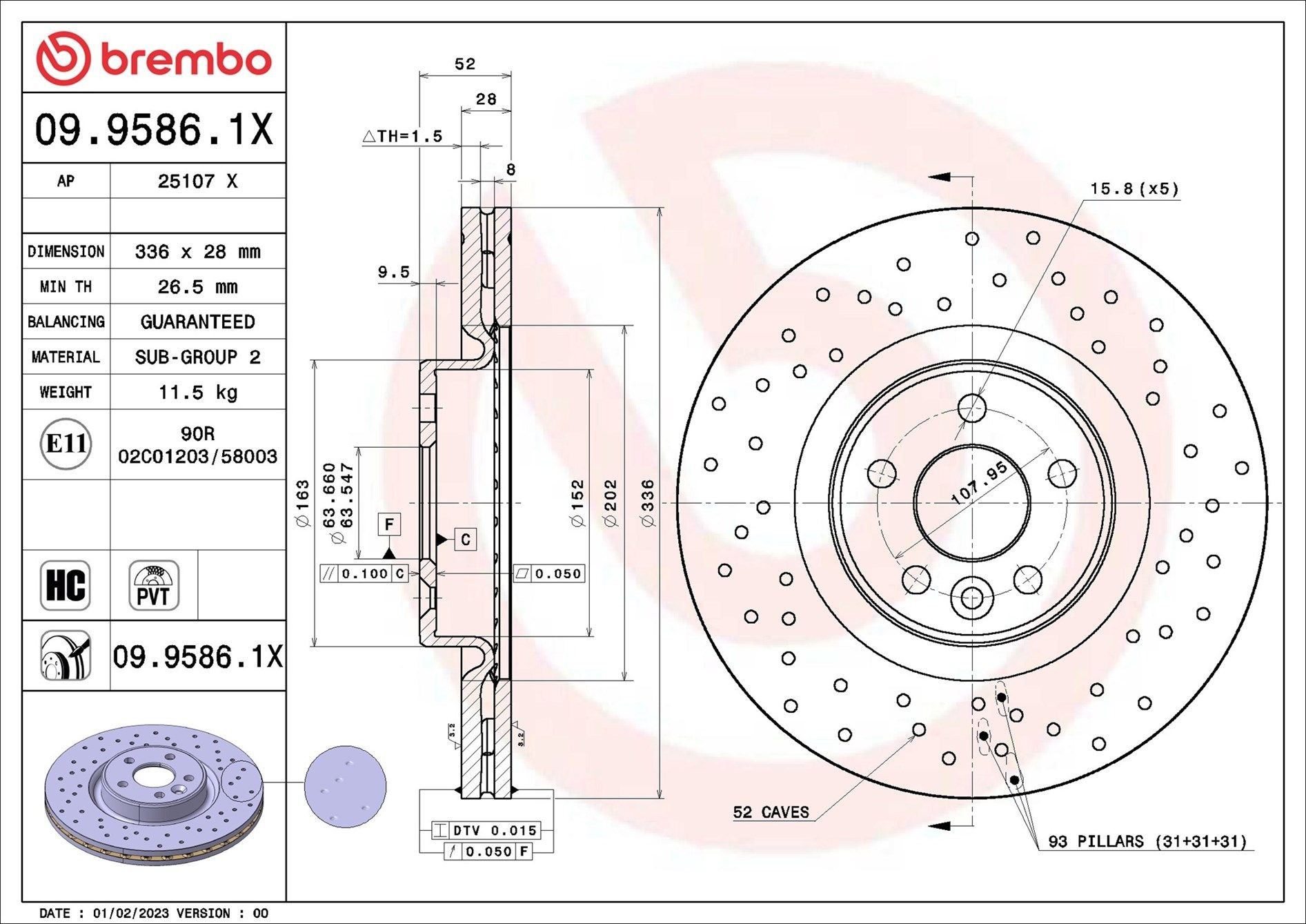 Диск переднього гальма Brembo 0995861X ціна, від 91.42 USD