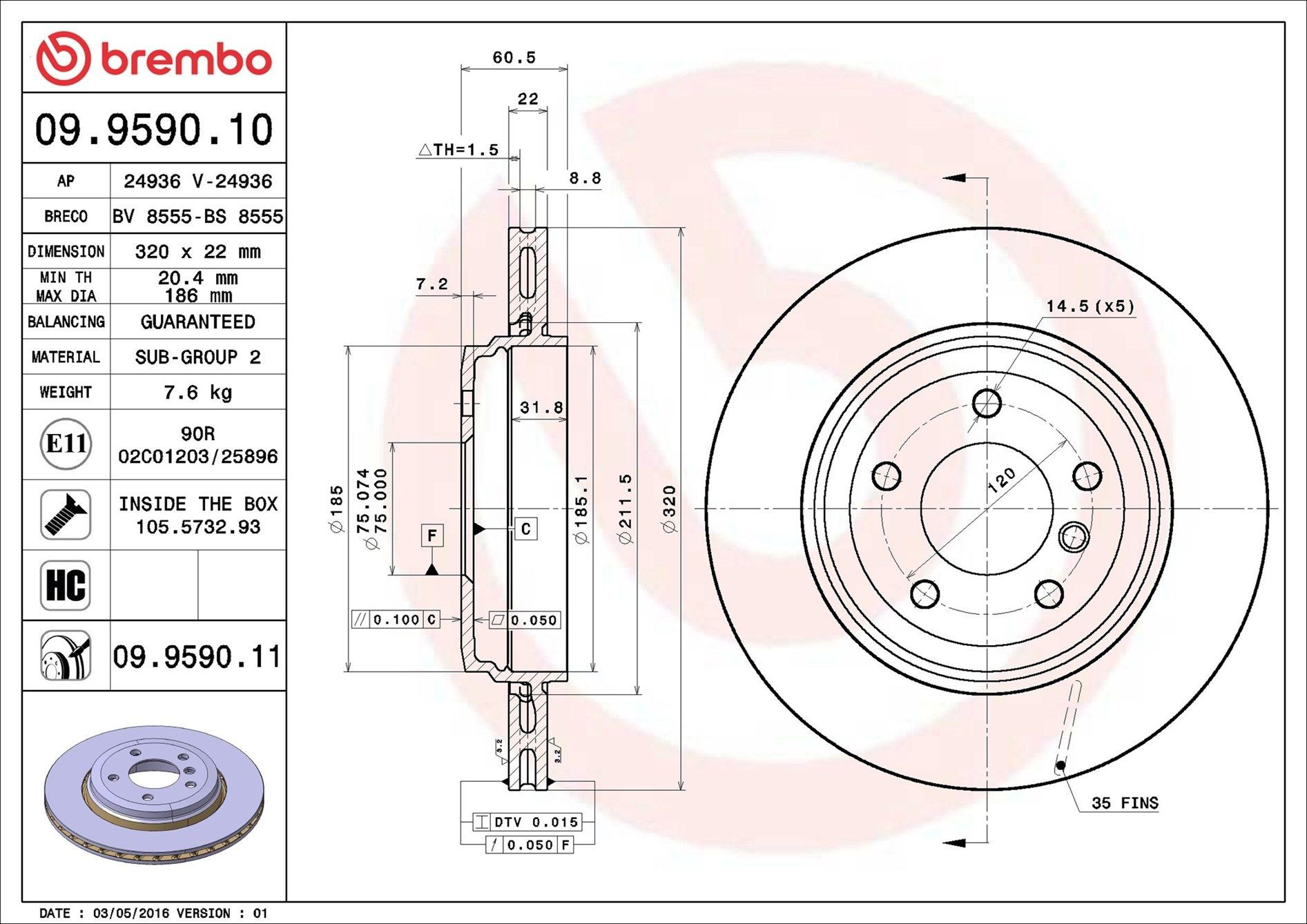 Задні дискові гальма Brembo 09959011 ціна, від 61.07 USD