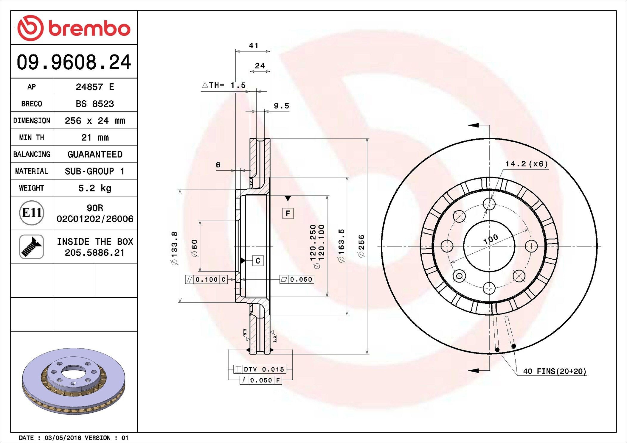 Диск переднього гальма Brembo 09960824 ціна, від 24.49 USD