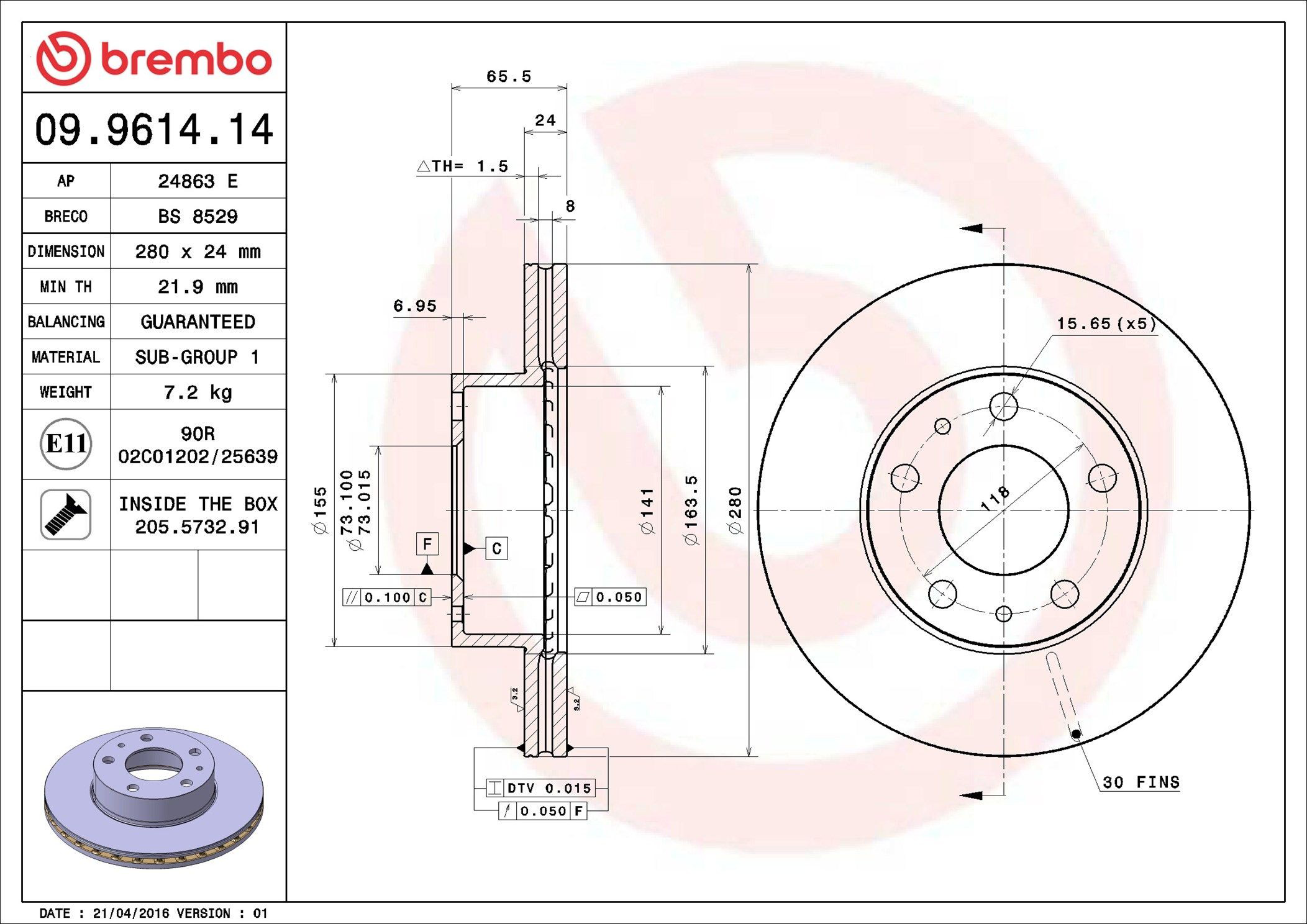 Купити 09961414 Brembo Ротор гальмівний