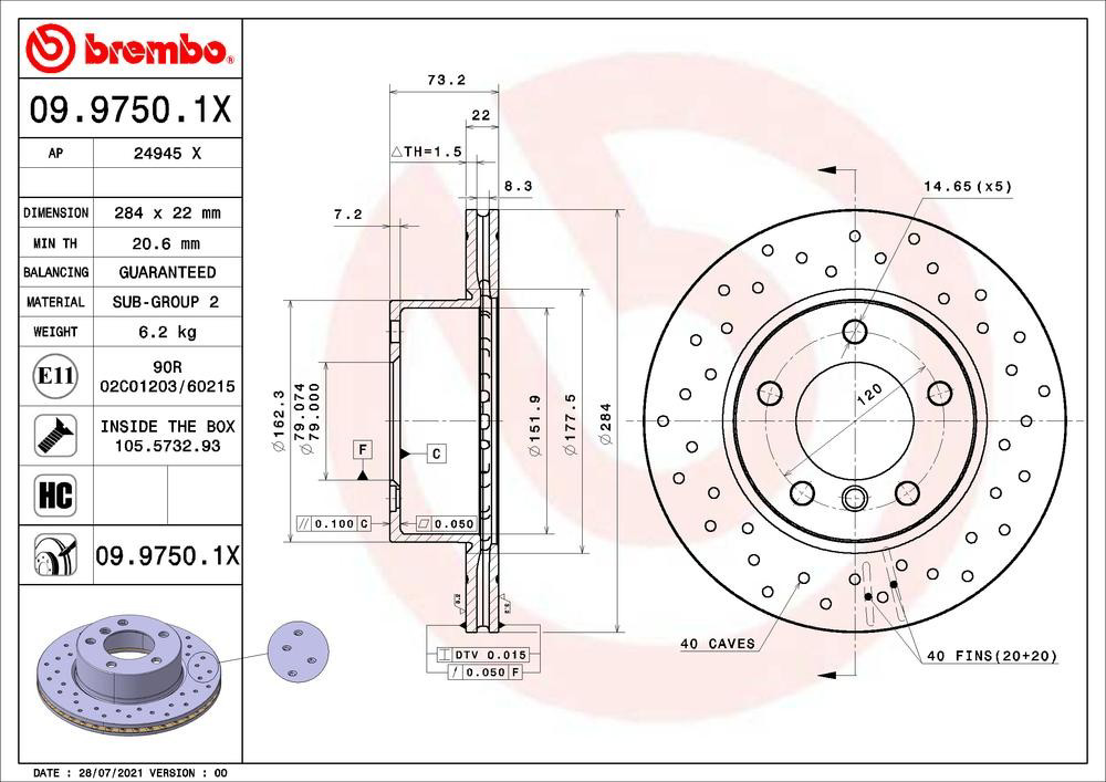 Купити 0997501X Brembo Ротор гальмівний