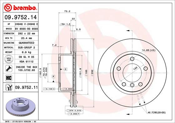 Гальмівні диски передні 09975211 Brembo