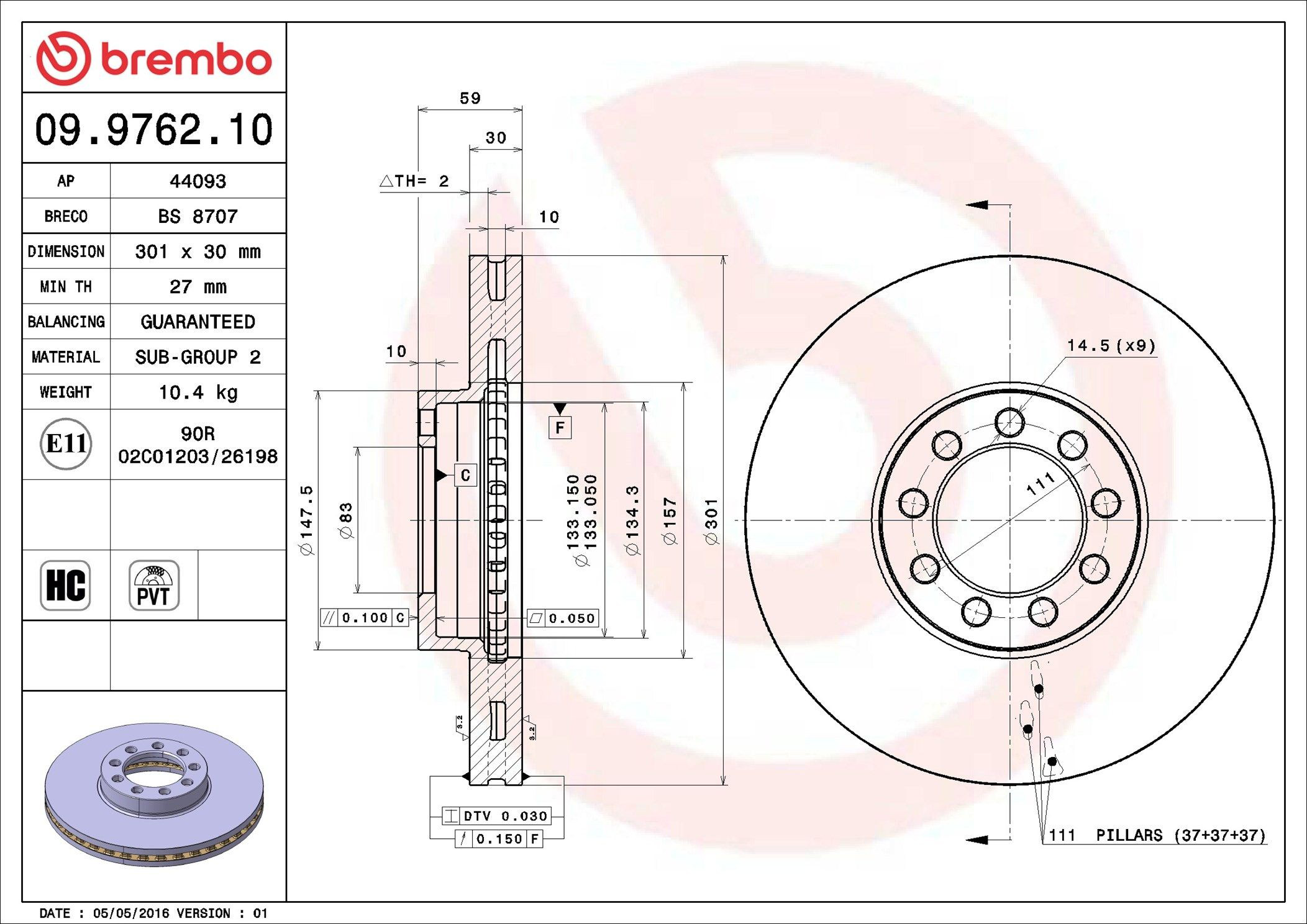 Диск переднього гальма Brembo 09976210 ціна, від 48.15 USD