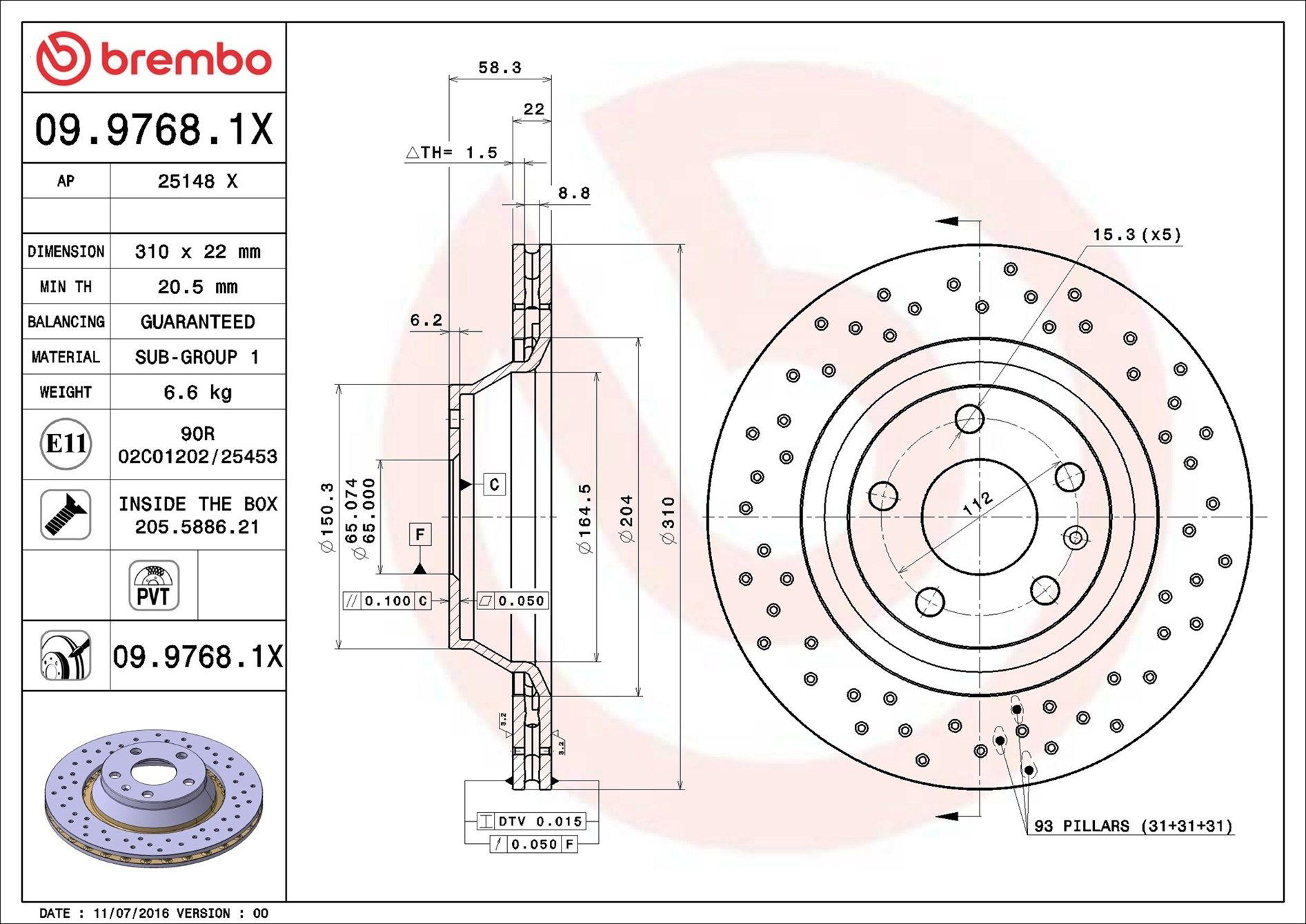 Диск гальмівний задній Brembo 0997681X