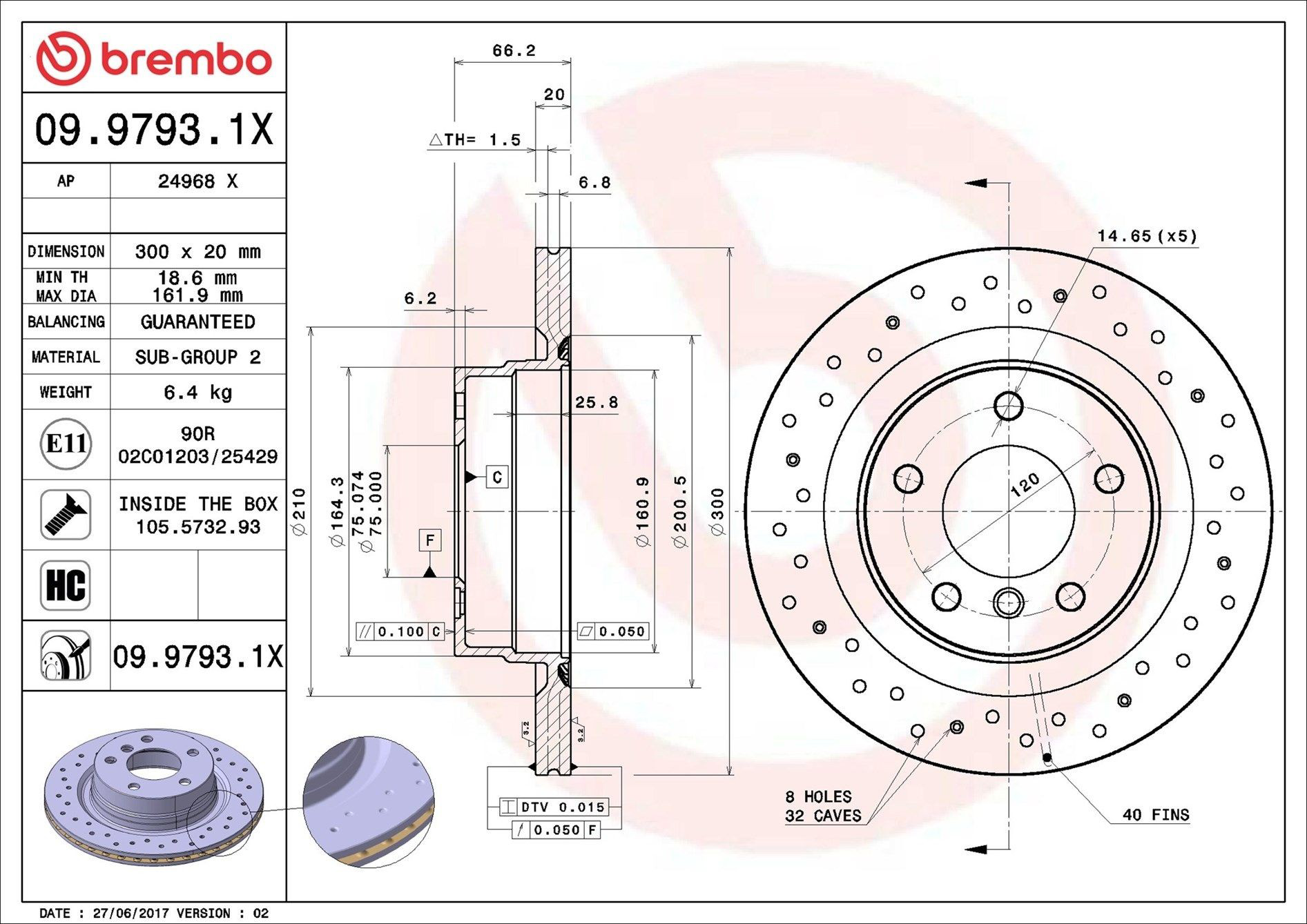 Диск гальмівний задній Brembo 0997931X