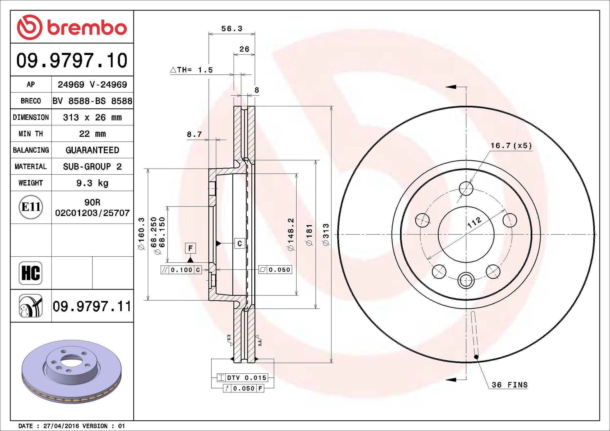Купити 09979711 Brembo Ротор гальмівний