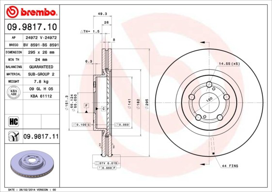Диск переднього гальма Brembo 09981711 ціна, від 54.55 USD