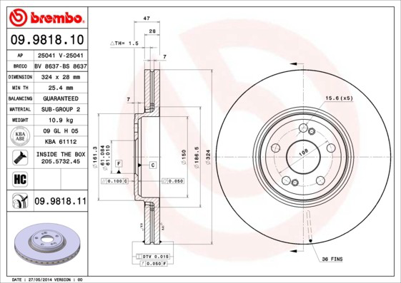 Купити 09981811 Brembo Ротор гальмівний