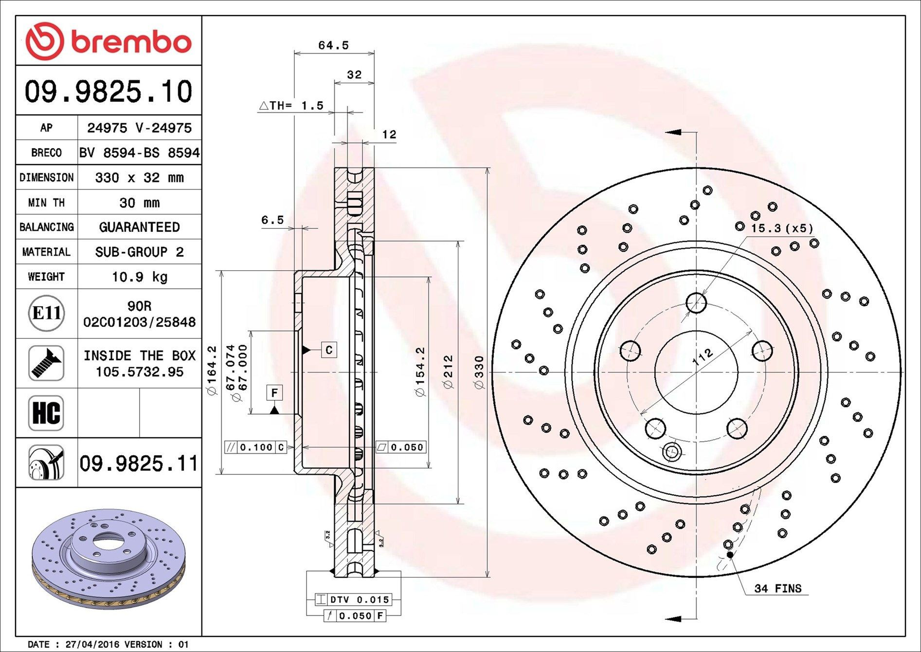Гальмівні диски передні 09982511 Brembo