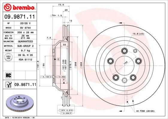 Диск гальмівний задній Brembo 09987111