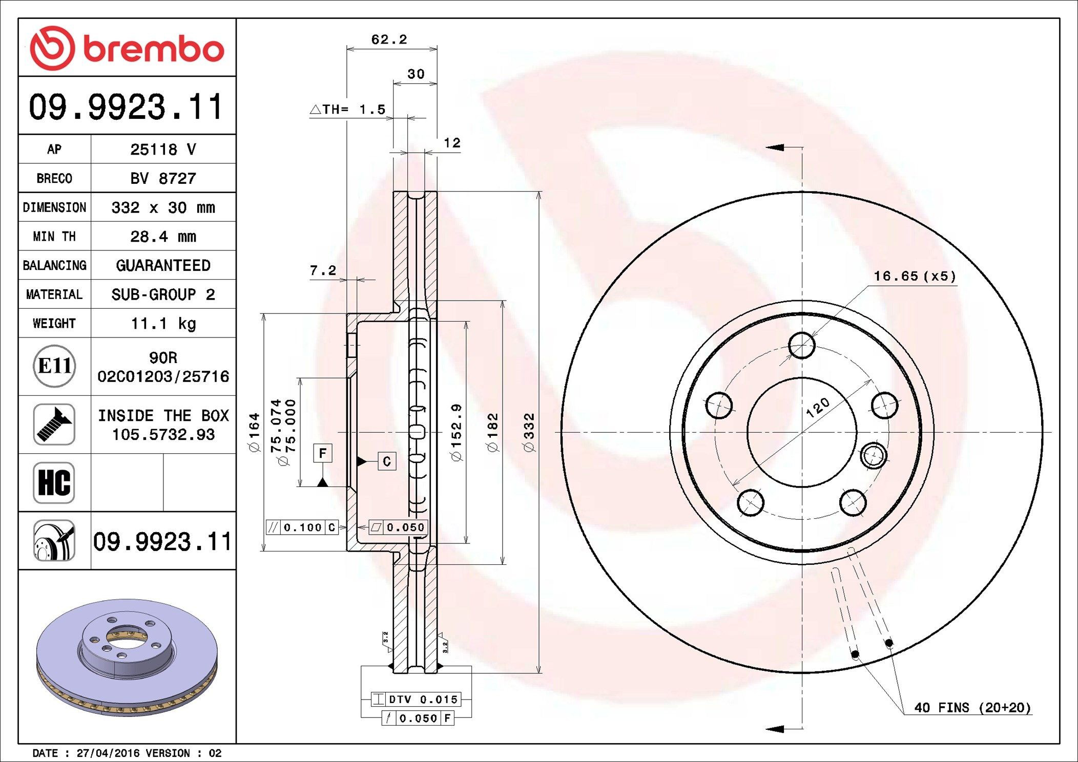 Купити 09992311 Brembo Ротор гальмівний