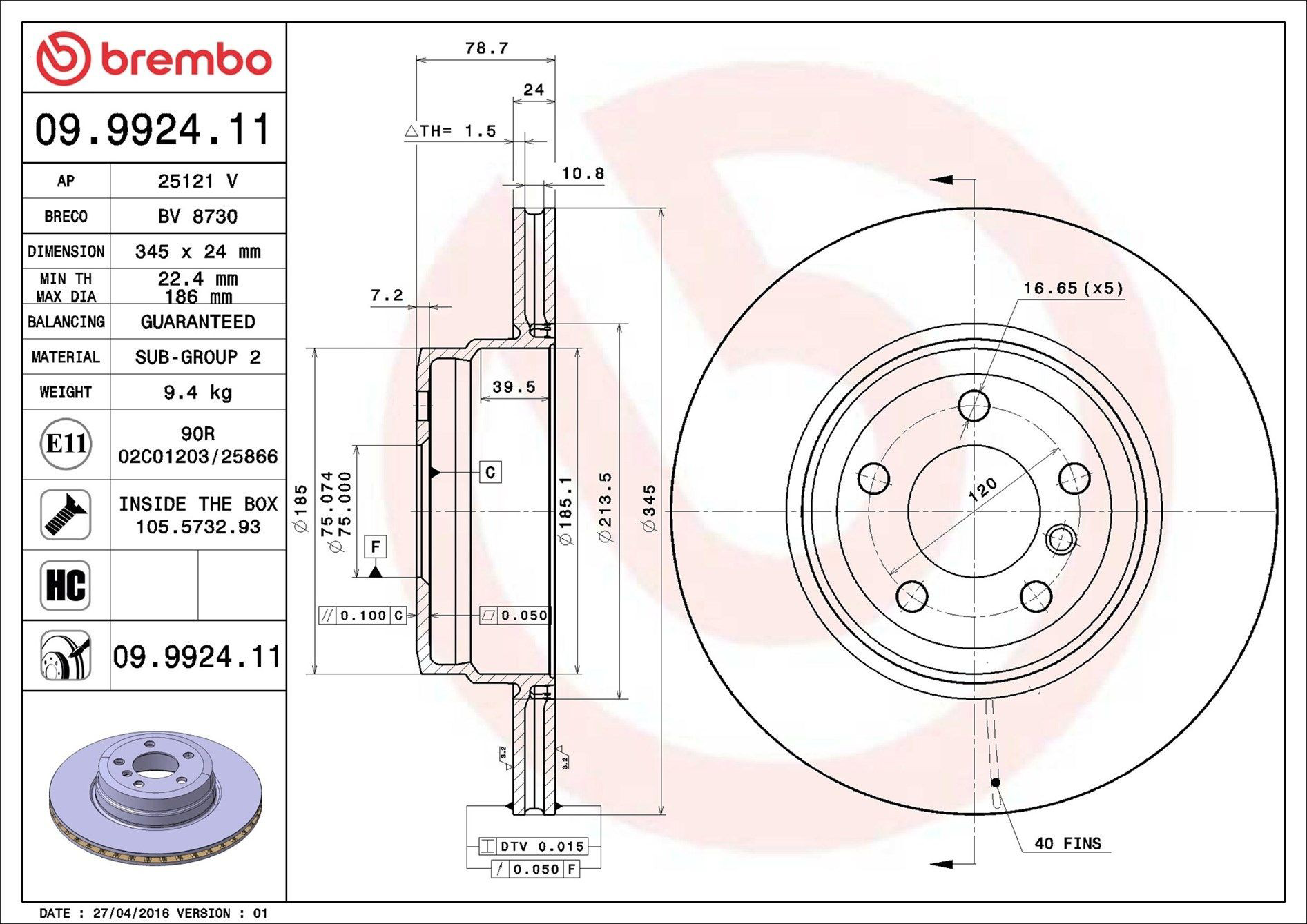 09992411 Brembo Дискові гальма