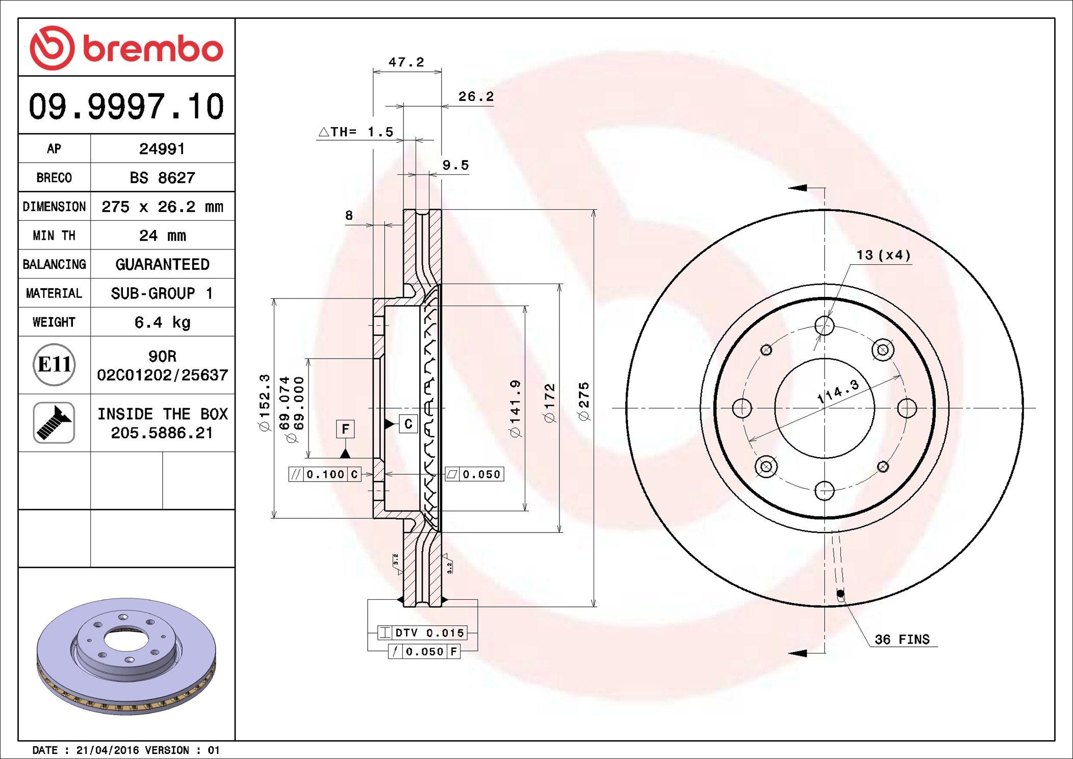 Диск переднього гальма Brembo 09999710 ціна, від 44.94 USD