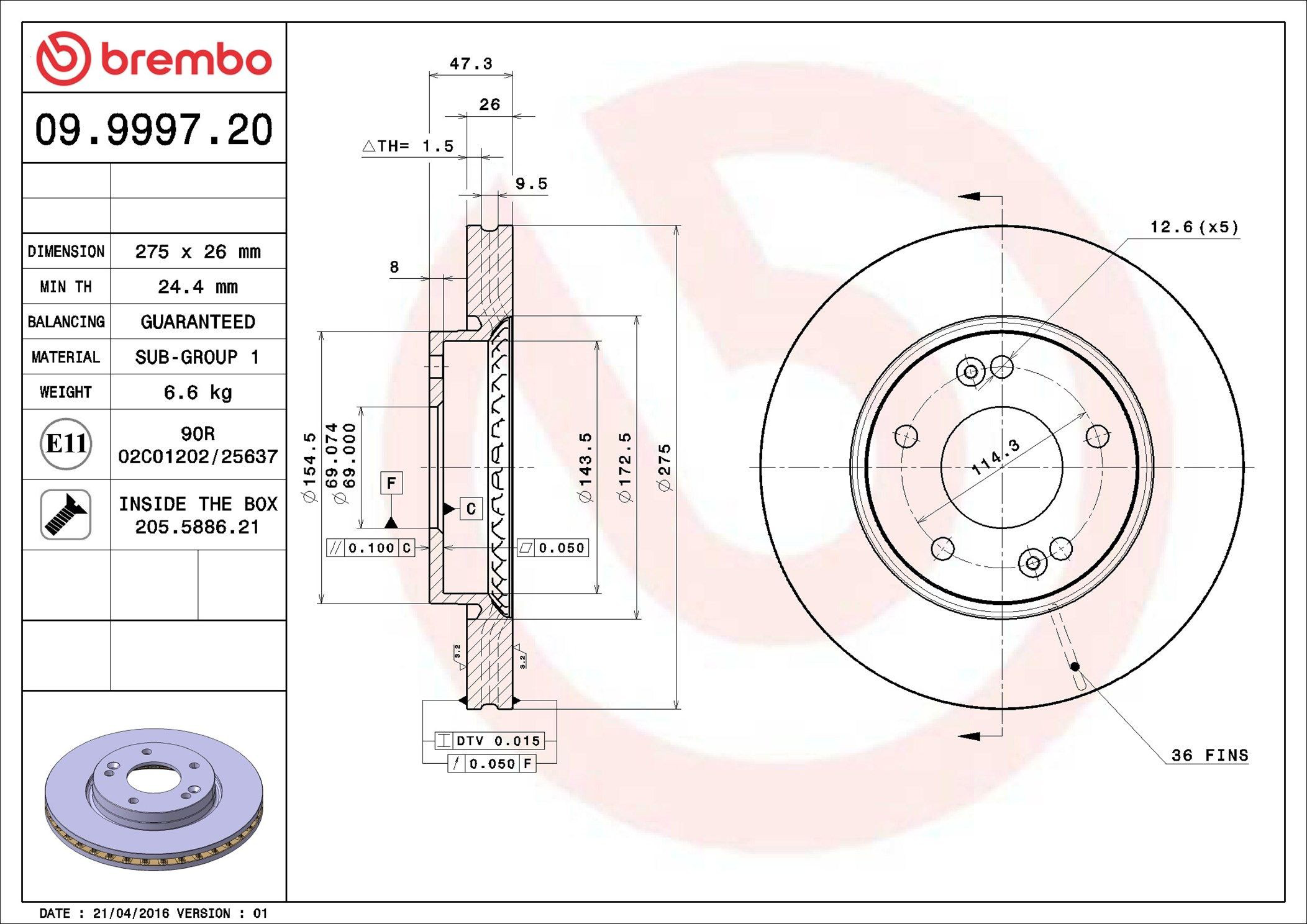 Диск переднього гальма Brembo 09999720 ціна, від 36.44 USD