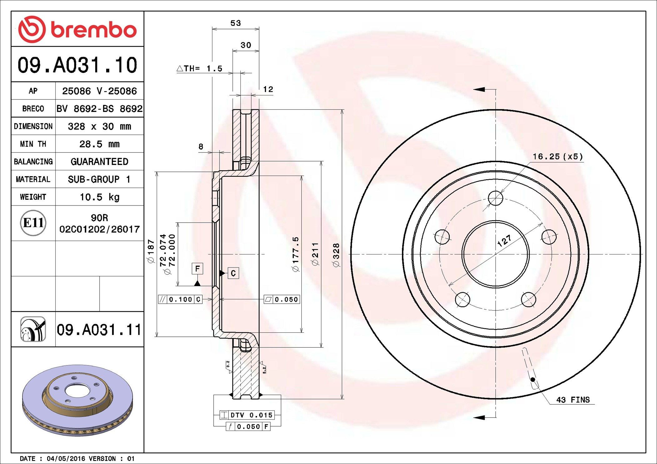 Купити 09A03110 Brembo Ротор гальмівний