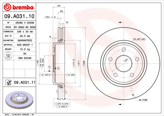 Гальмівні диски передні 09A03111 Brembo