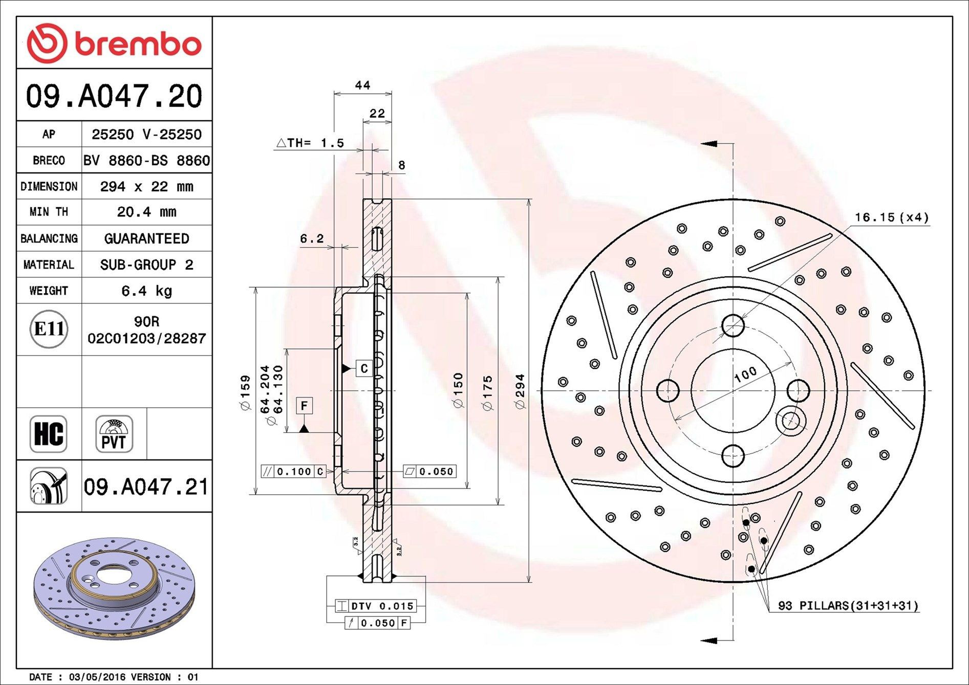 Диск переднього гальма Brembo 09A04721 ціна, від 51.48 USD