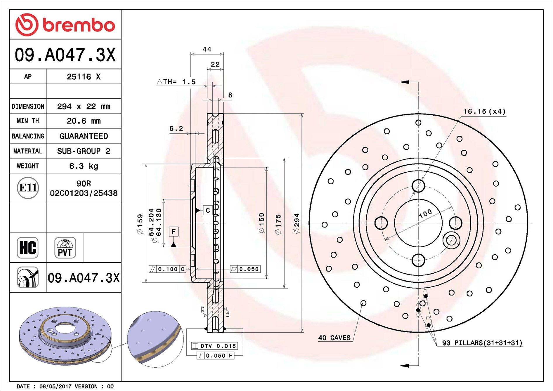 Диск переднього гальма Brembo 09A0473X ціна, від 45.83 USD