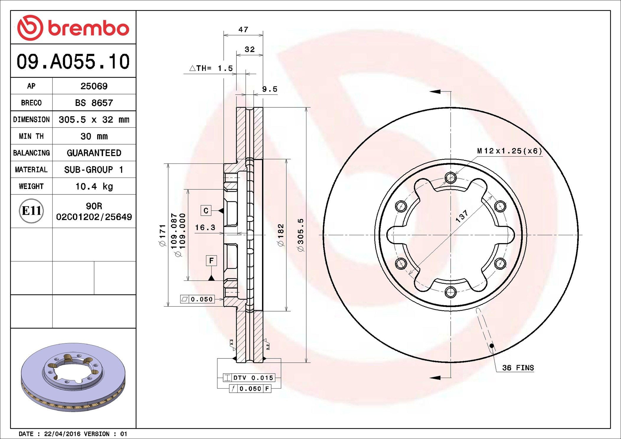 Купити 09A05510 Brembo Ротор гальмівний