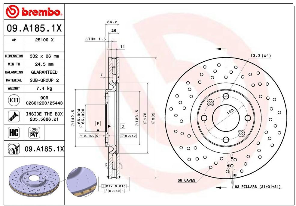 Купити 09A1851X Brembo Ротор гальмівний