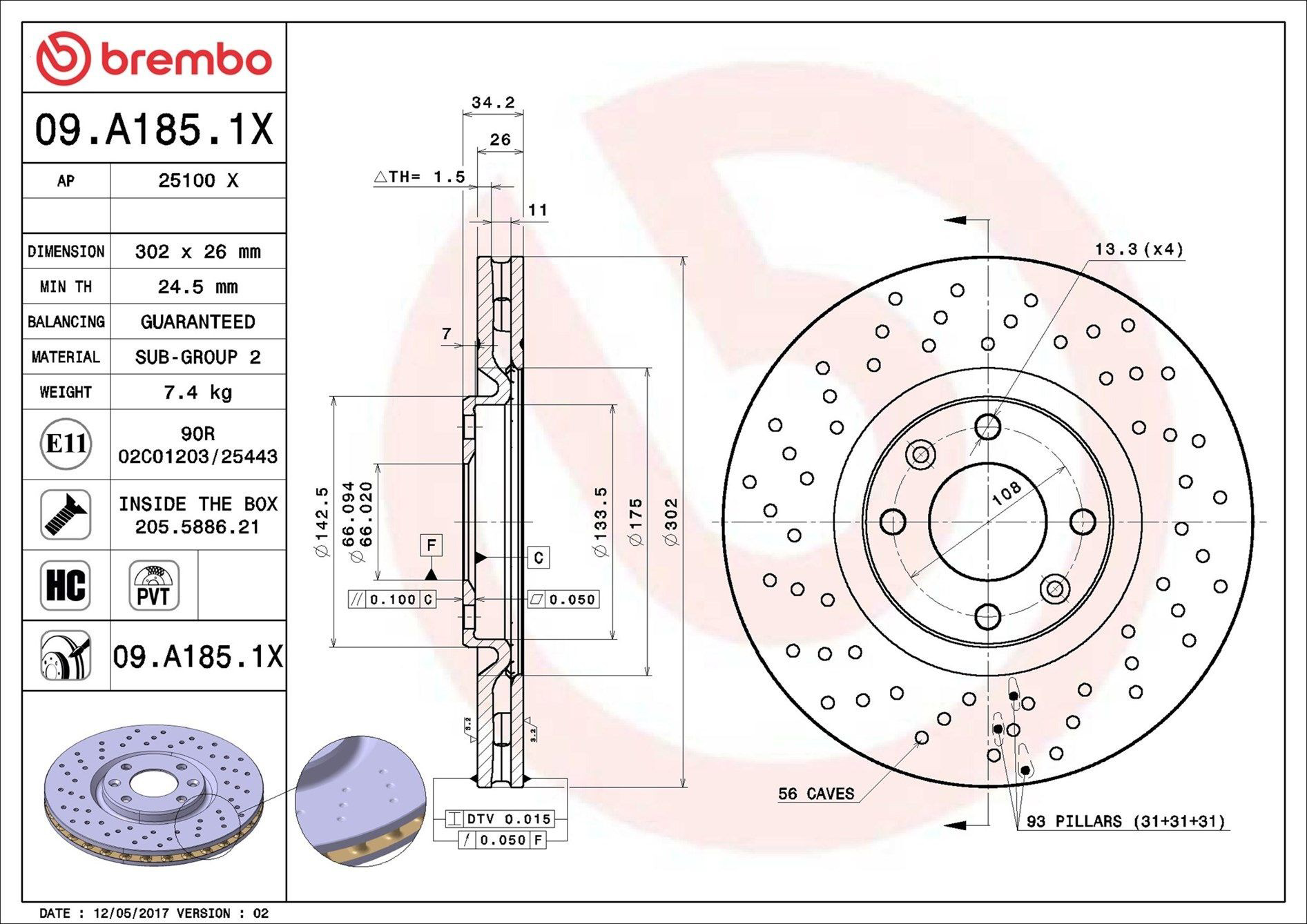 Диск переднього гальма Brembo 09A1851X ціна, від 45.20 USD