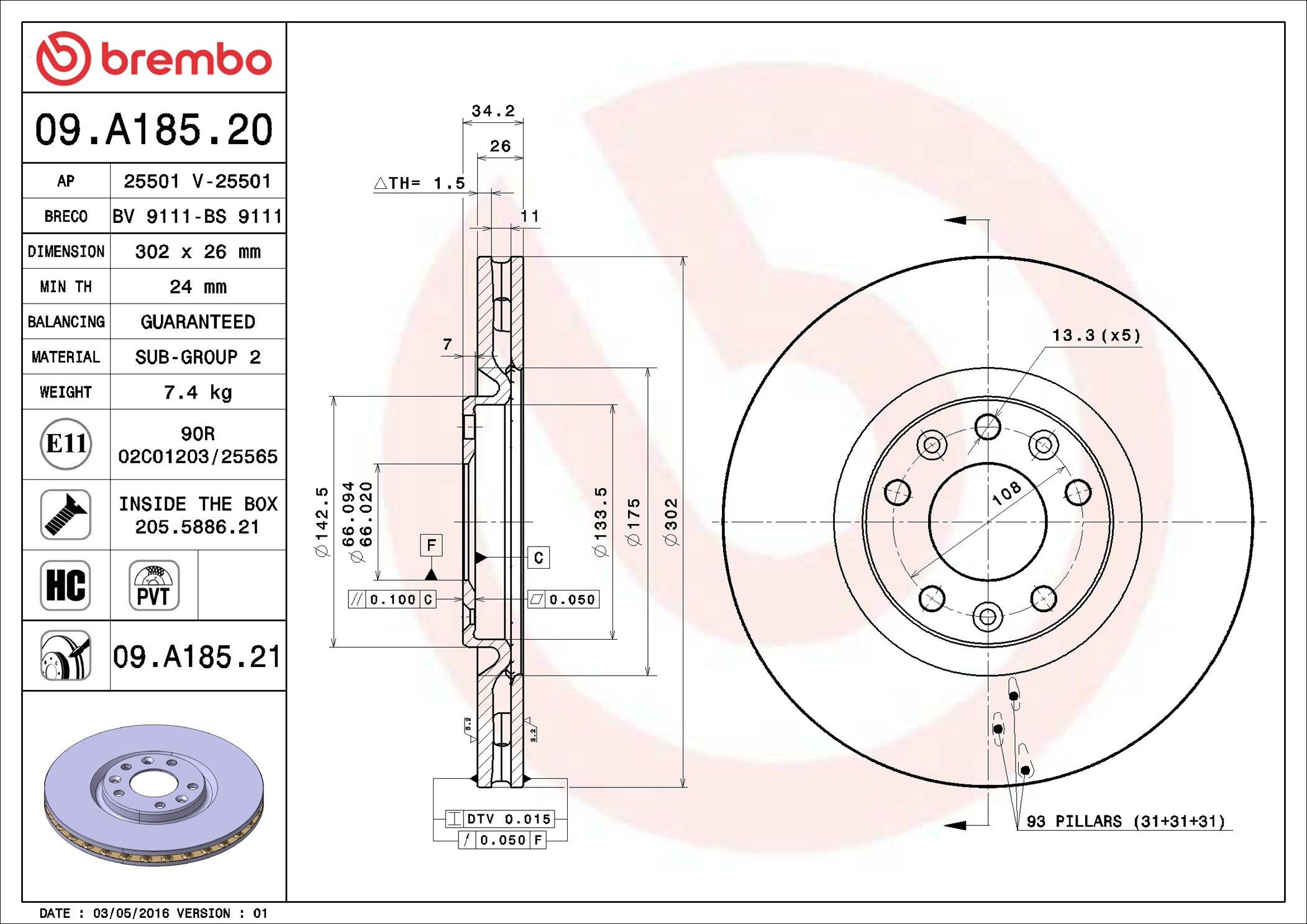 Диск переднього гальма Brembo 09A18521 ціна, від 57.69 USD