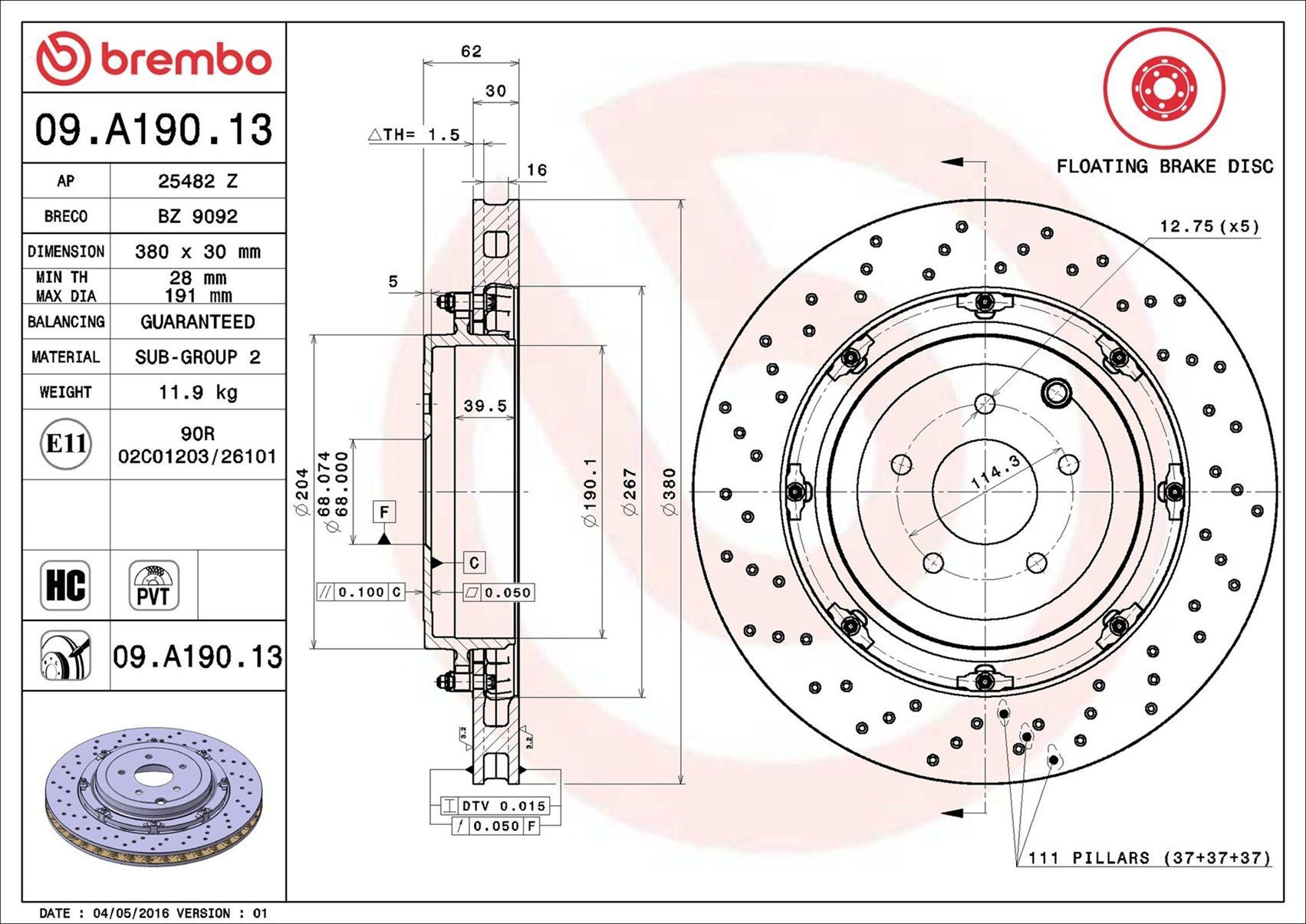 Задні дискові гальма Brembo 09A19013 ціна, від 575.44 USD