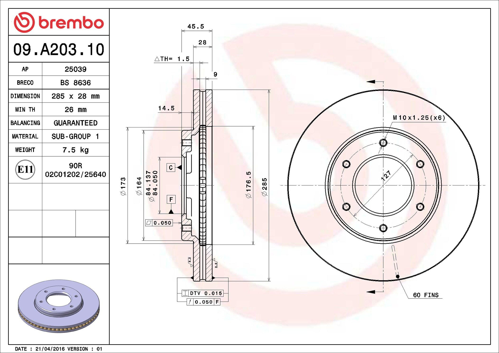 Диск переднього гальма Brembo 09A20310 ціна, від 46.88 USD