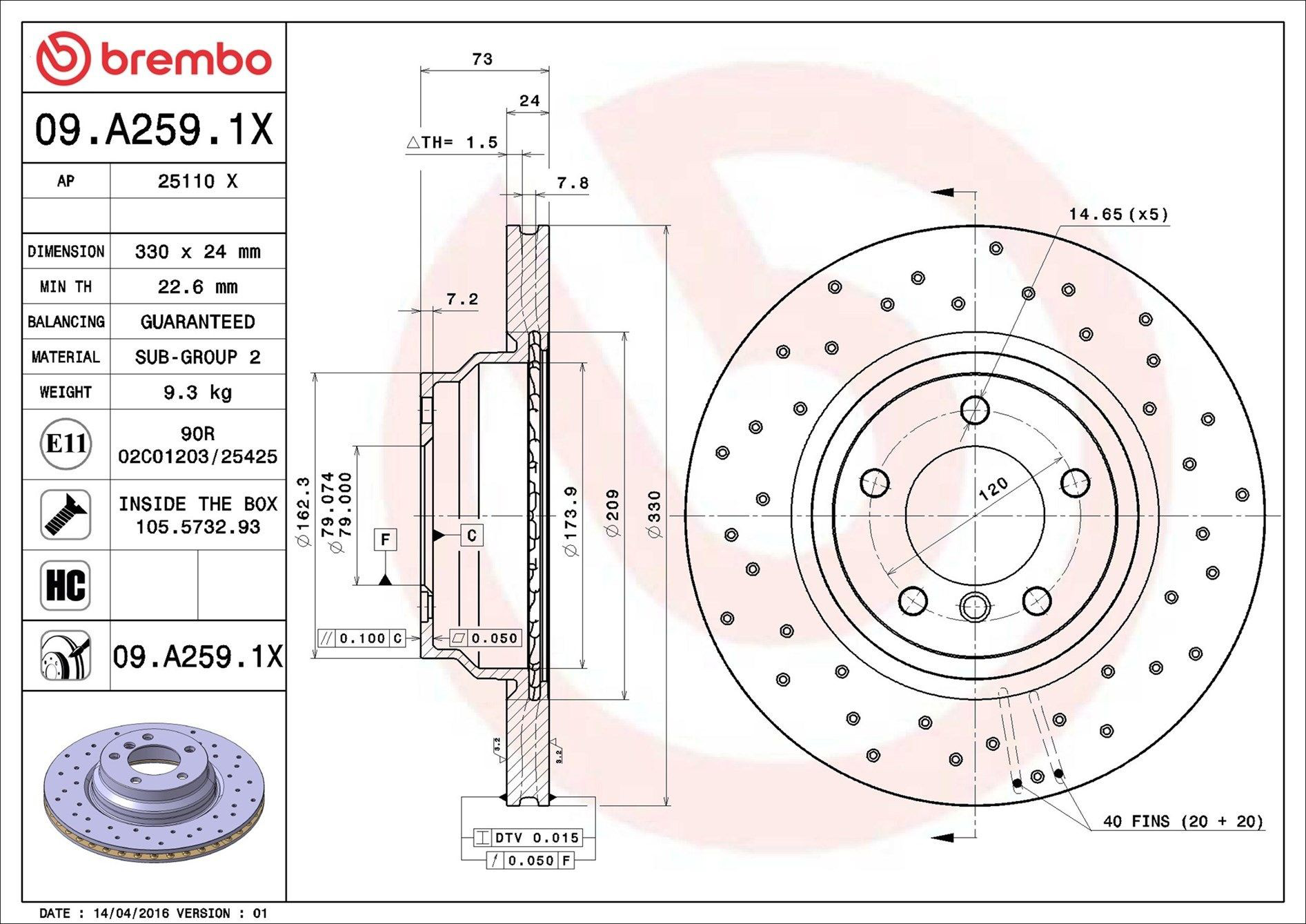 Диск переднього гальма Brembo 09A2591X ціна, від 77.02 USD