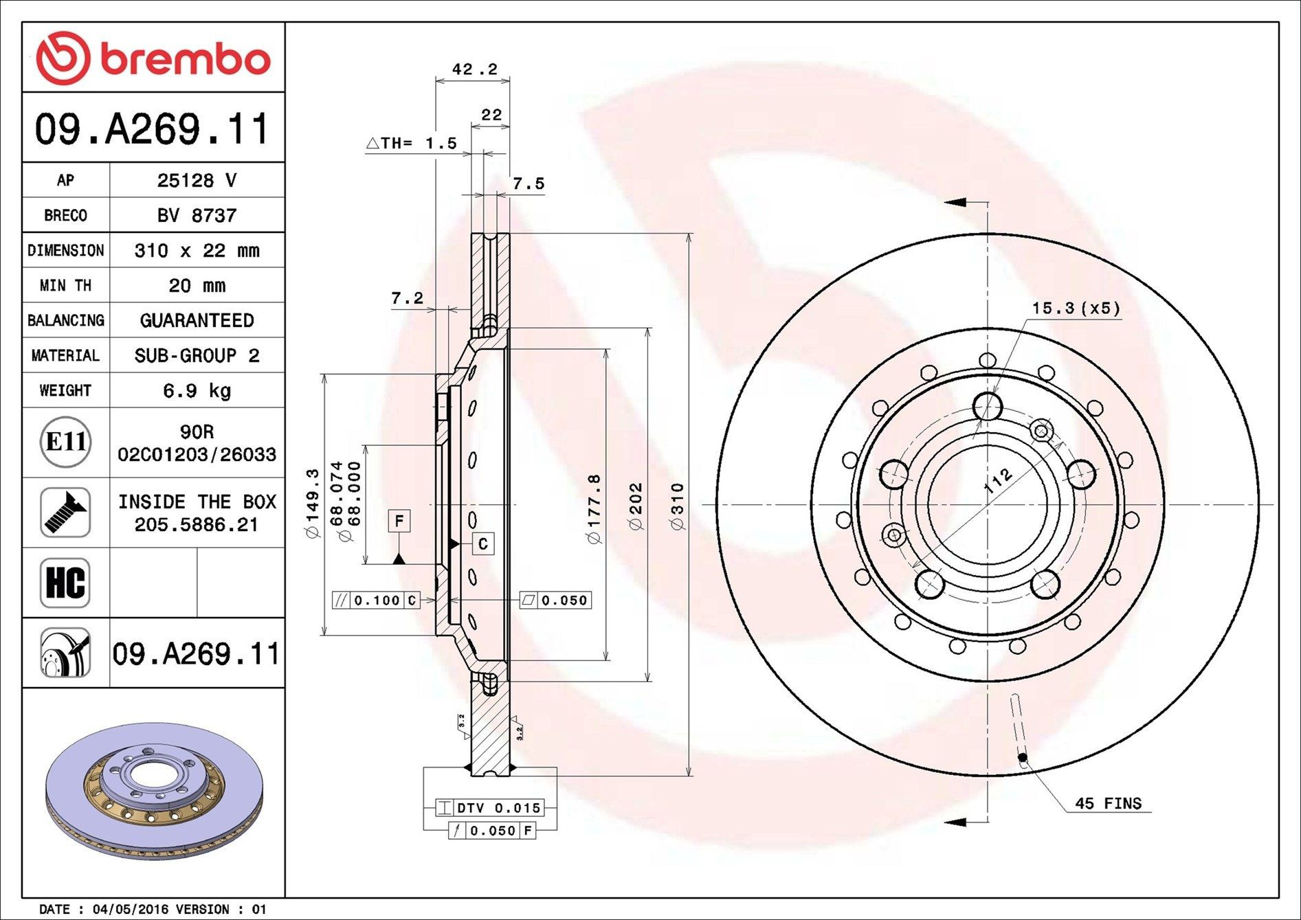 Диск гальмівний задній Brembo 09A26911