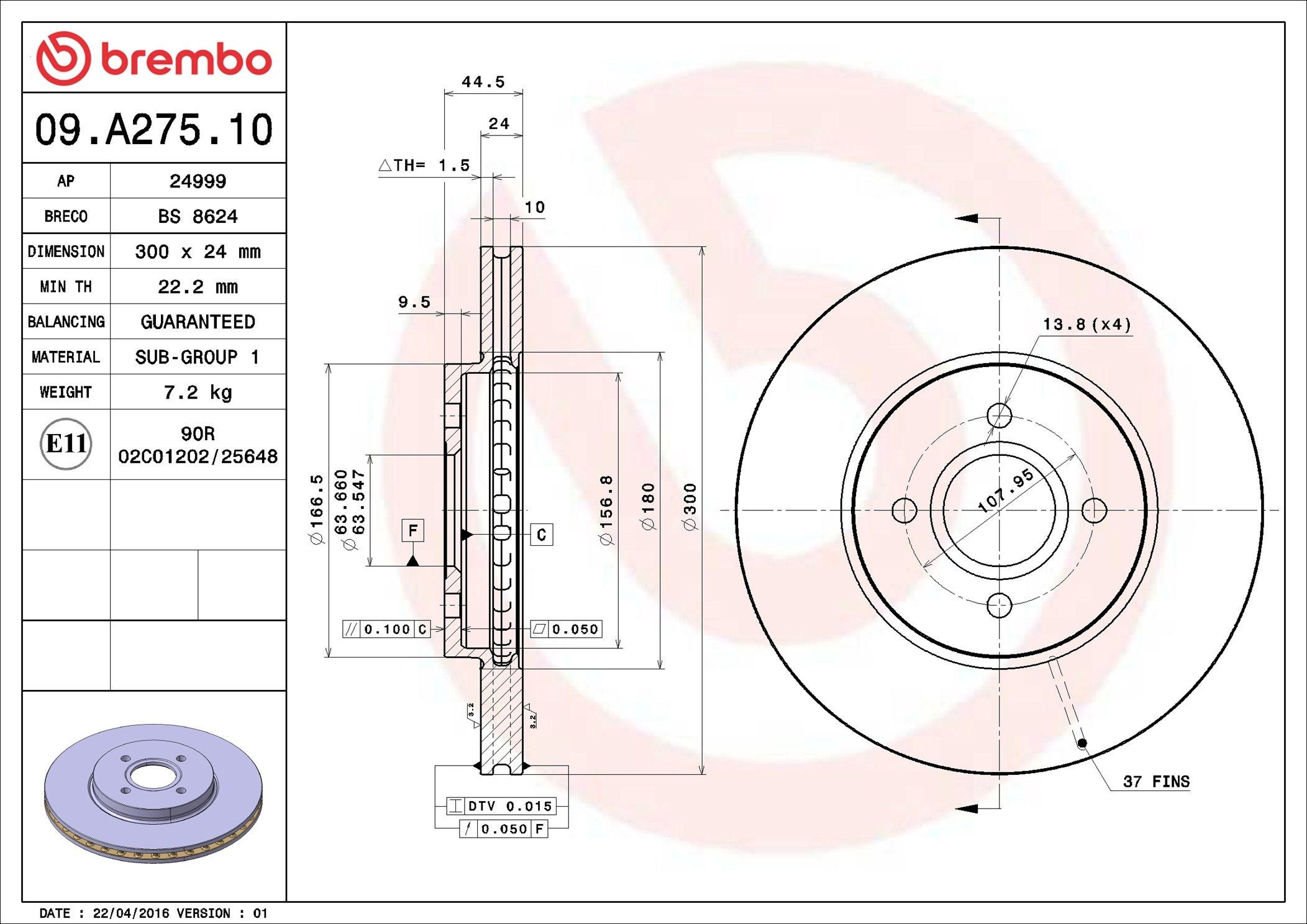 Диск переднього гальма Brembo 09A27510 ціна, від 41.94 USD