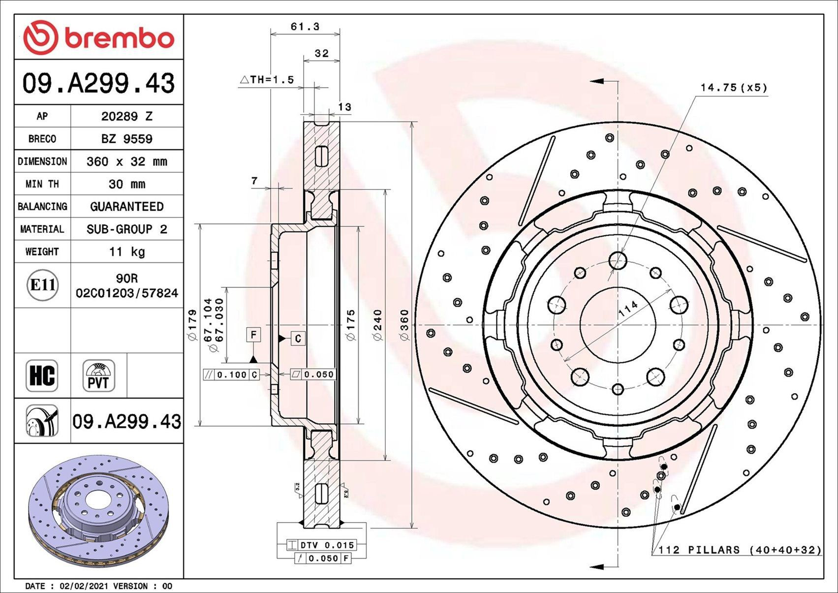 Диск переднього гальма Brembo 09A29943 ціна, від 668.16 USD