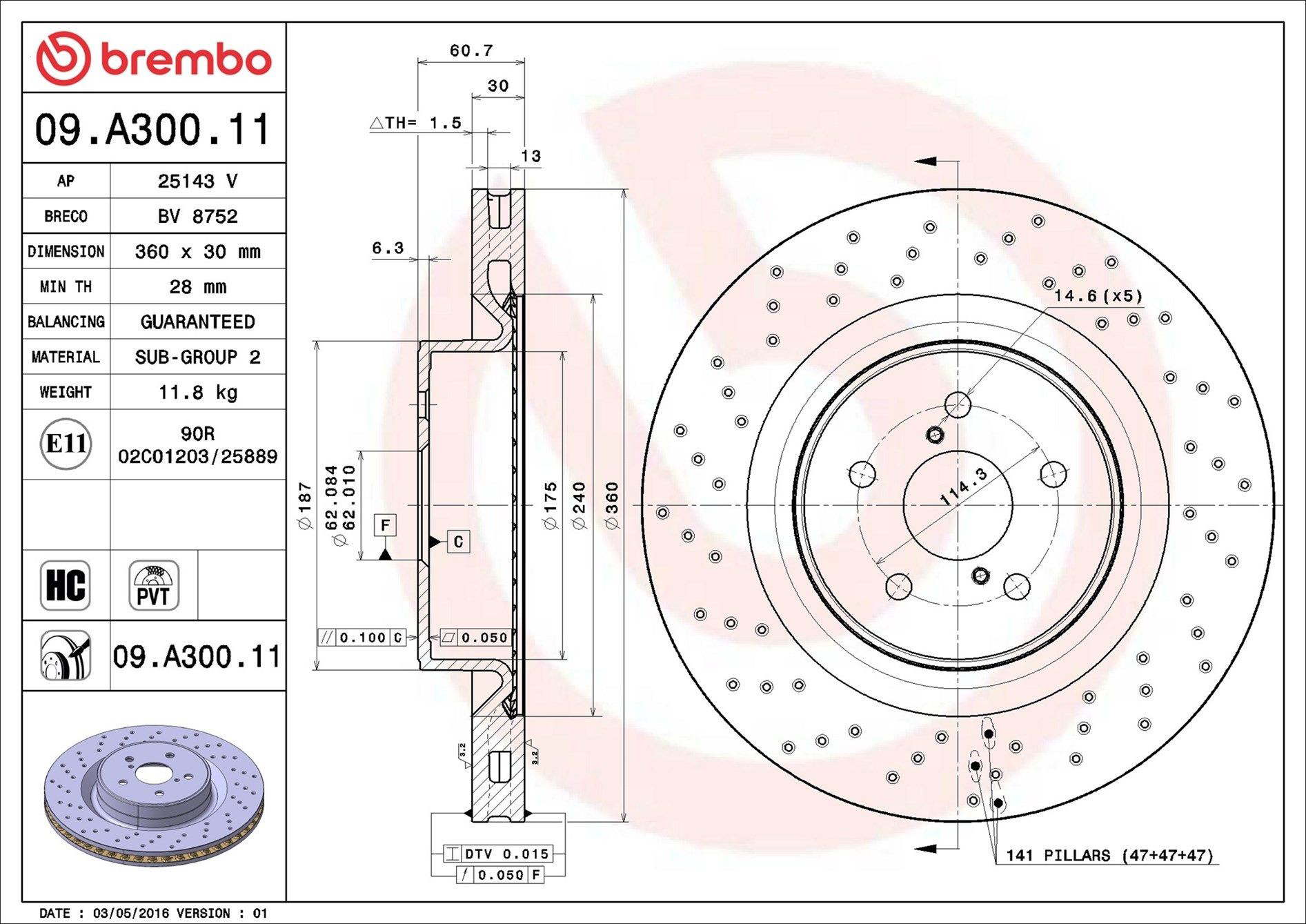 Диск переднього гальма Brembo 09A30011 ціна, від 92.67 USD