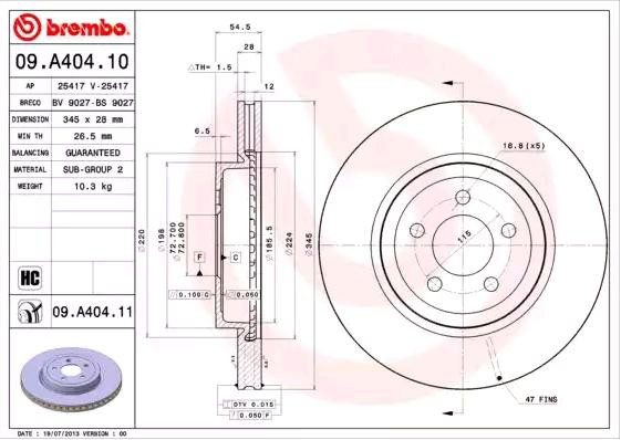 Купити 09A40411 Brembo Ротор гальмівний