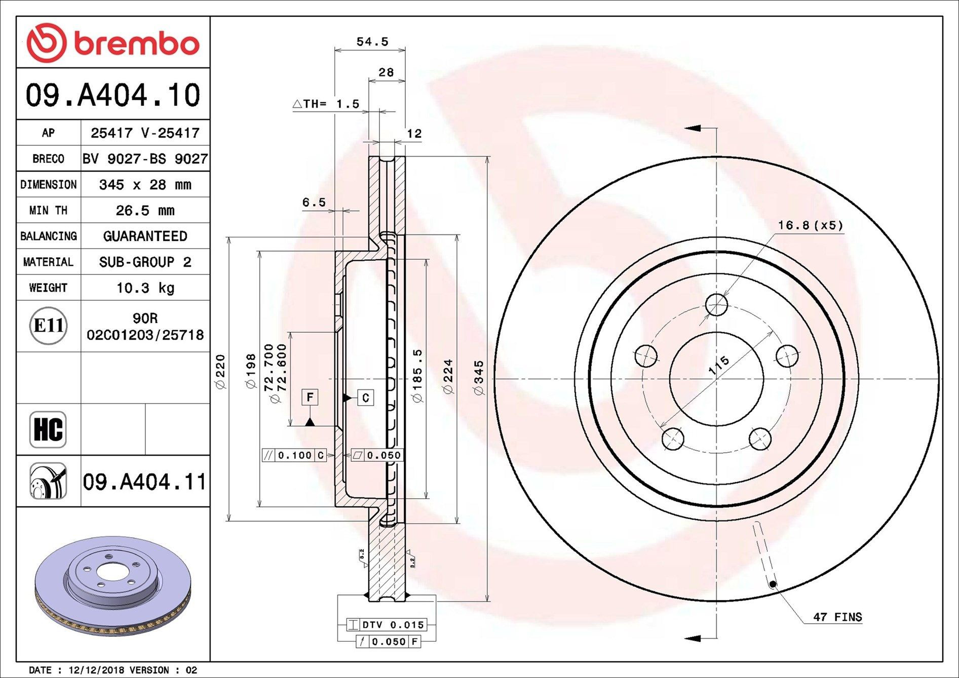 Диск переднього гальма Brembo 09A40411 ціна, від 81.35 USD