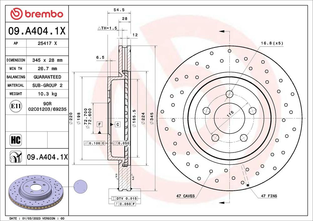 Купити 09A4041X Brembo Ротор гальмівний