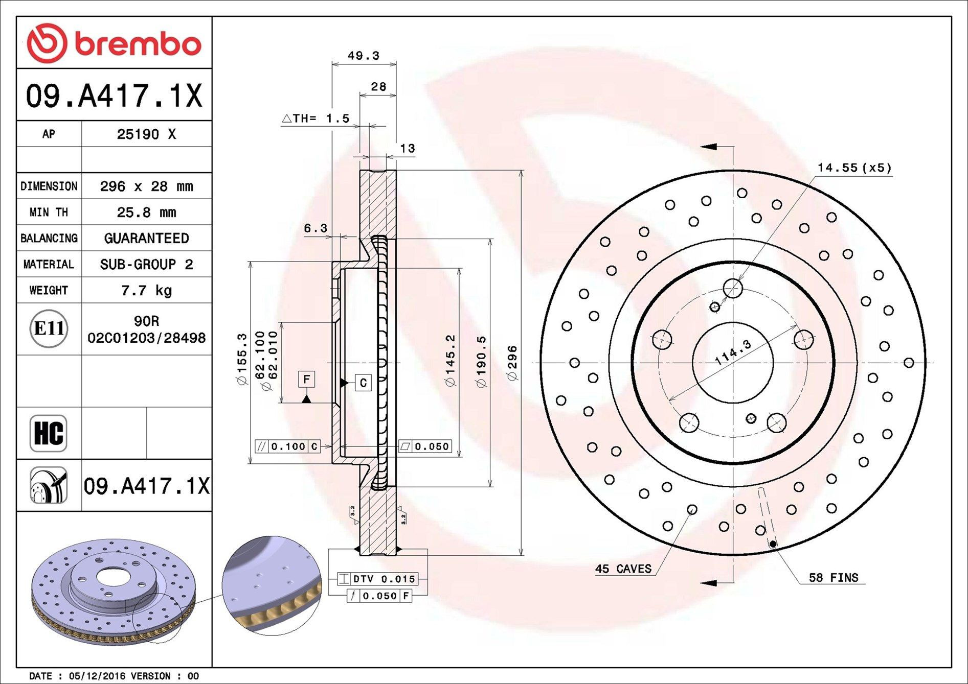 Диск переднього гальма Brembo 09A4171X ціна, від 71.11 USD