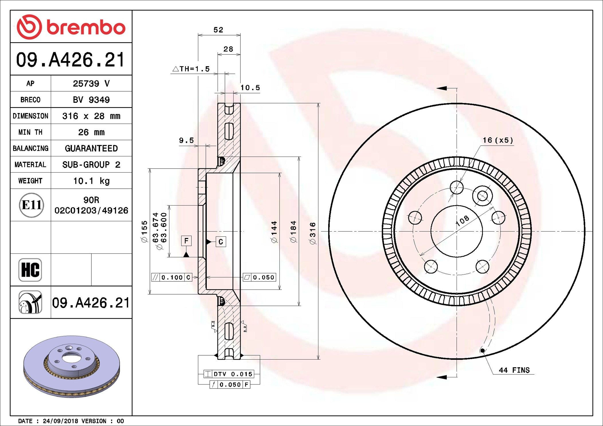Купити 09A42621 Brembo Ротор гальмівний