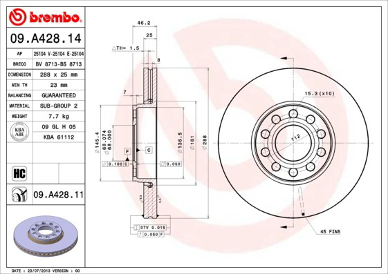 Гальмівні диски передні 09A42811 Brembo