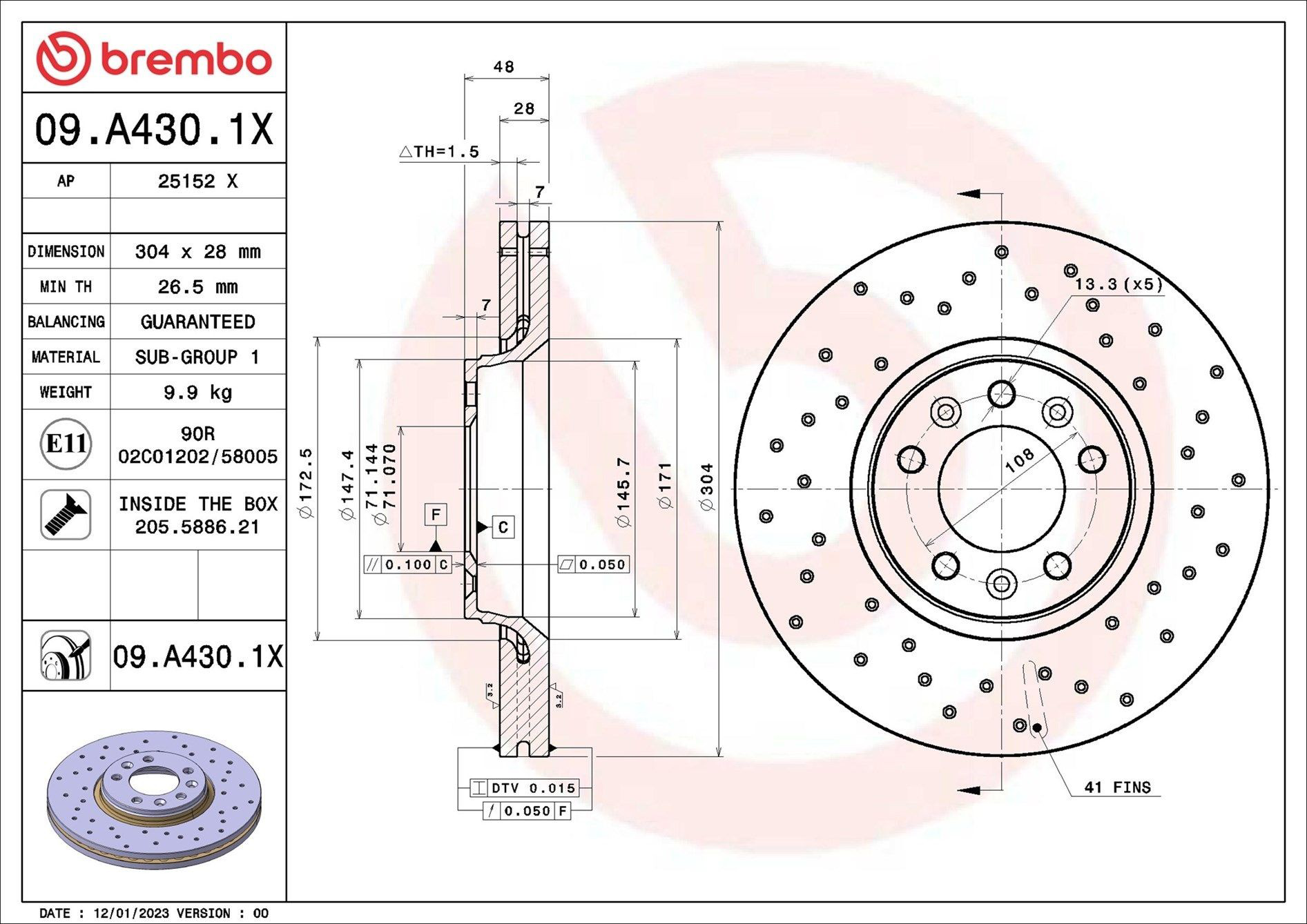 09A4301X Brembo Гальмо дискове переднє