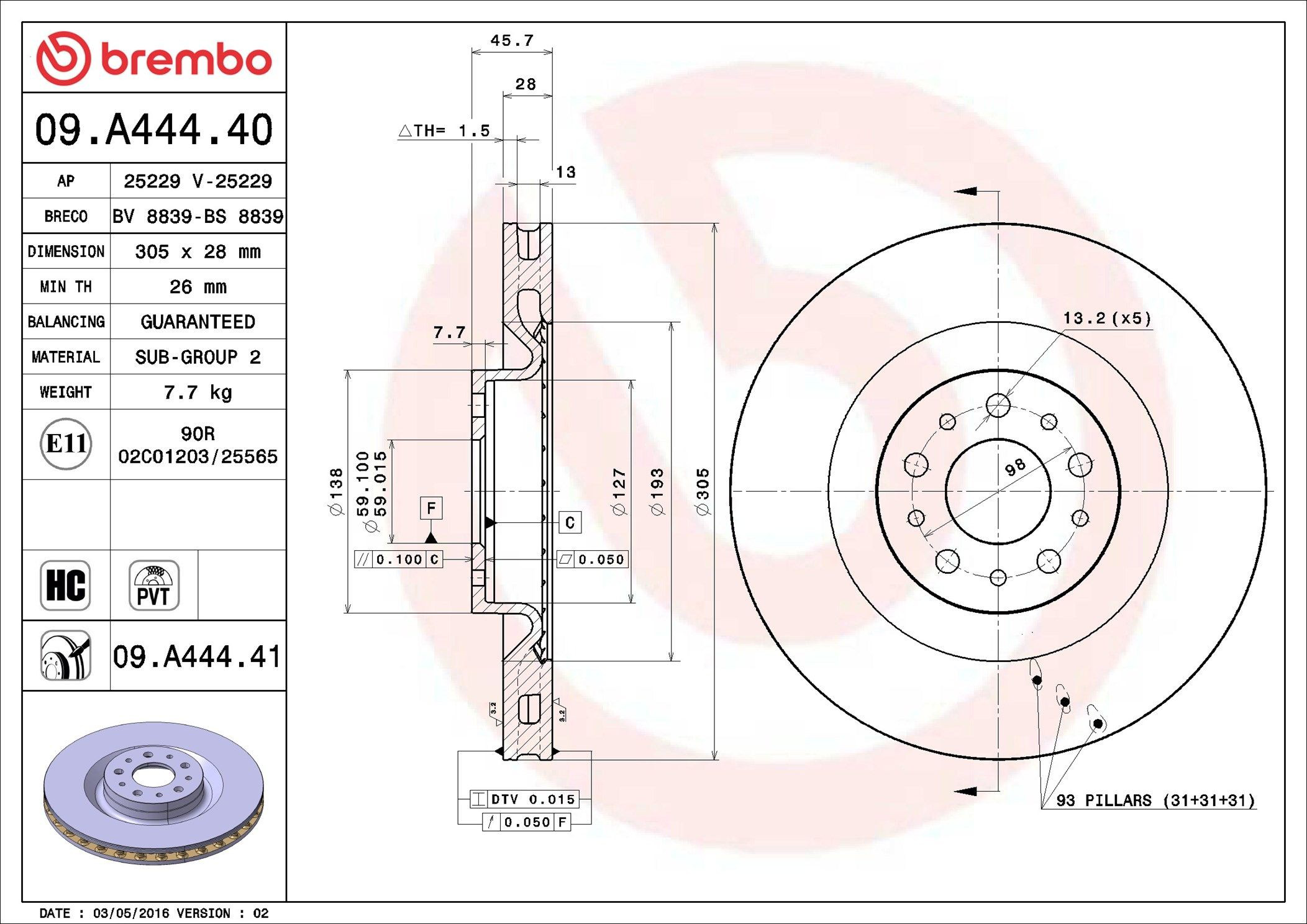 Купити 09A44441 Brembo Ротор гальмівний