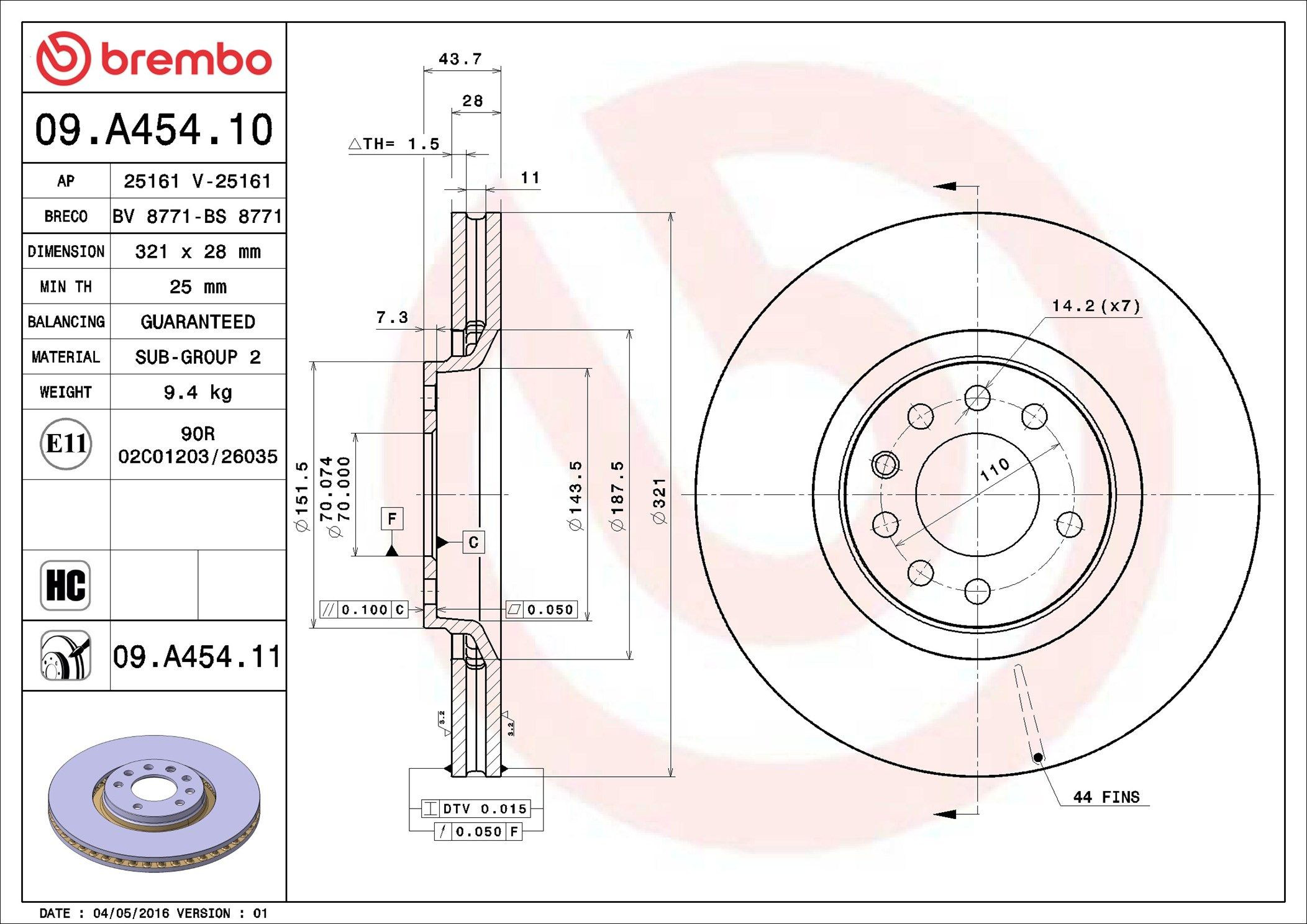 Купити 09A45411 Brembo Ротор гальмівний