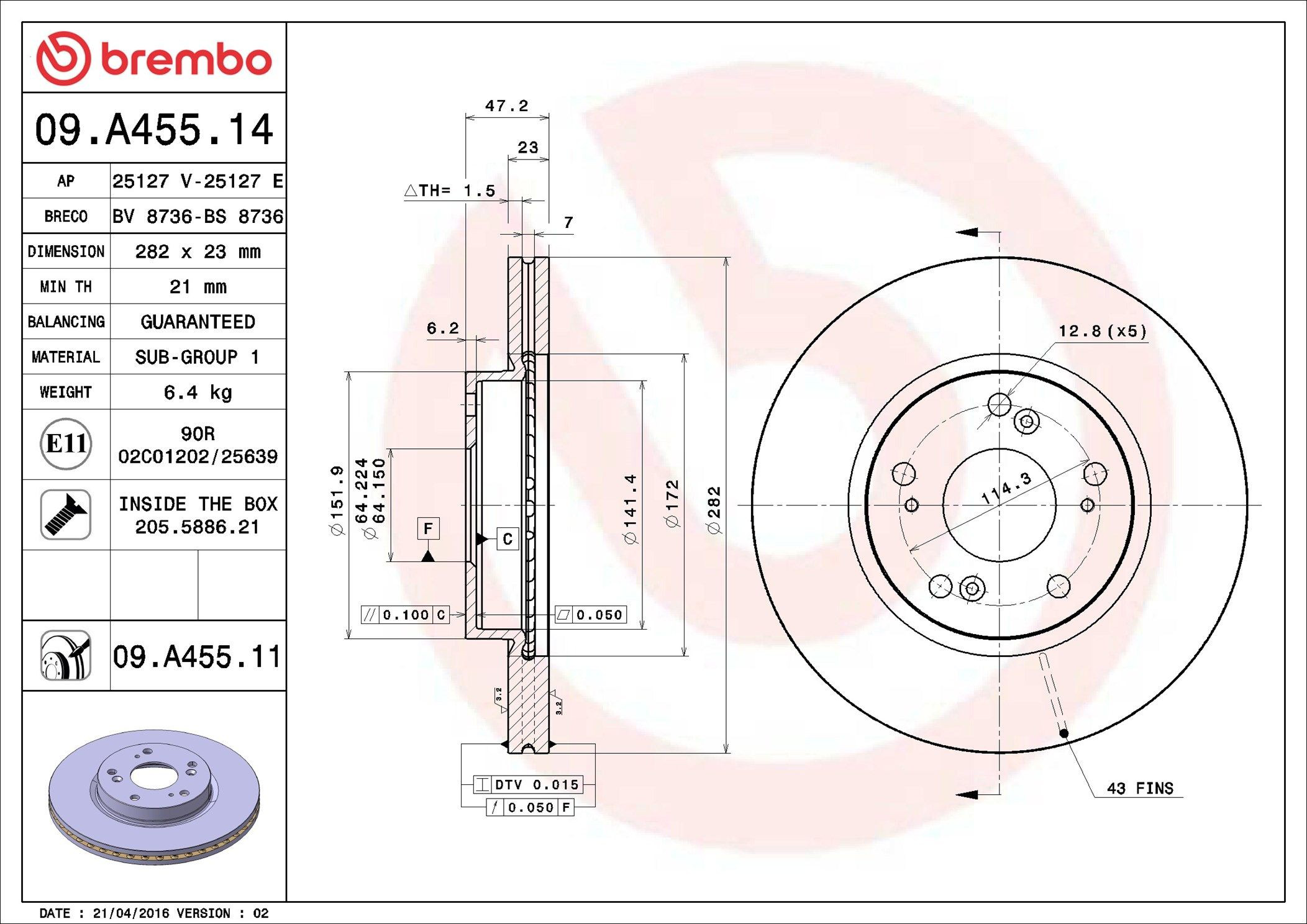 Диск переднього гальма Brembo 09A45514 ціна, від 51.73 USD