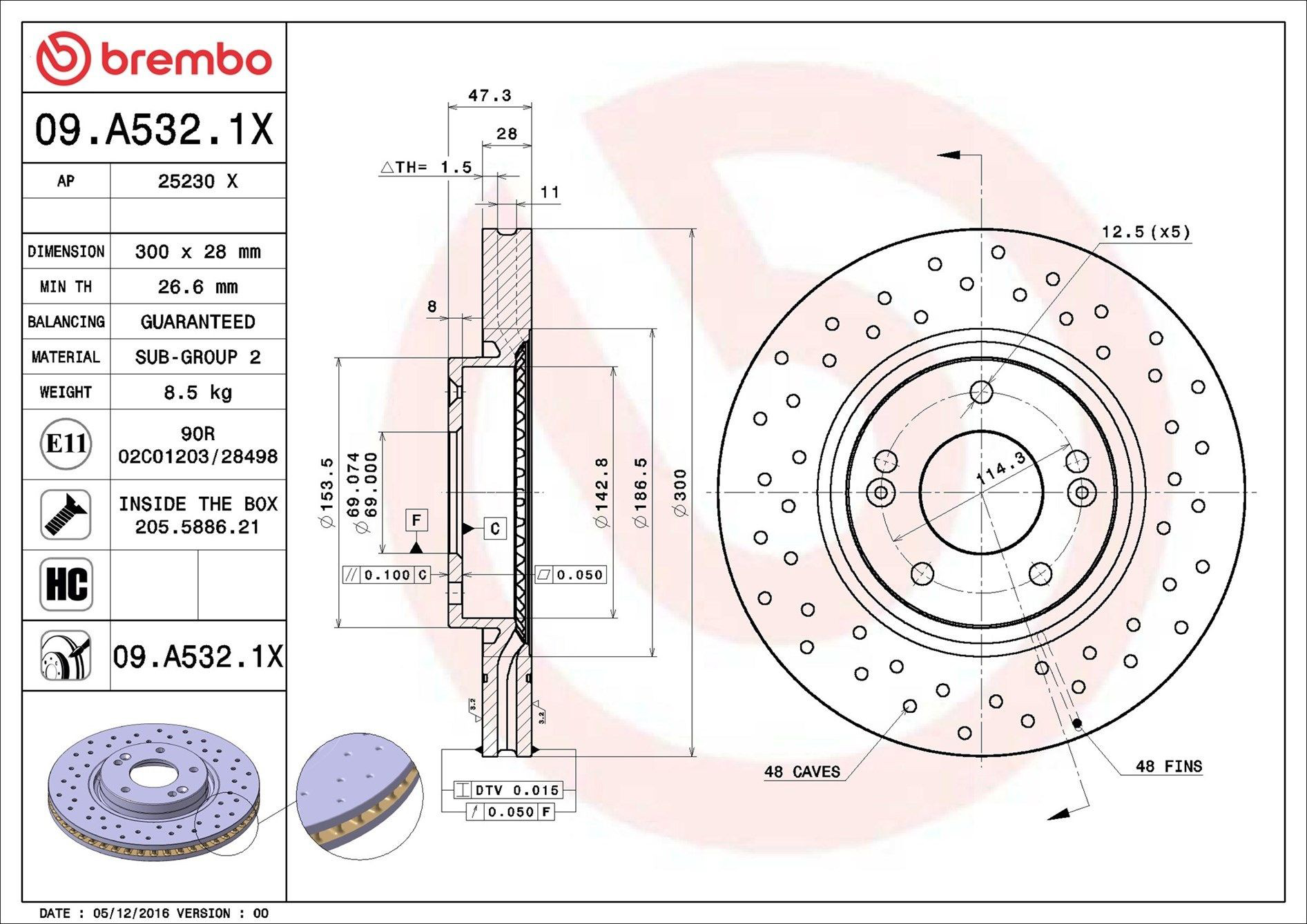 Купити 09A5321X Brembo Ротор гальмівний