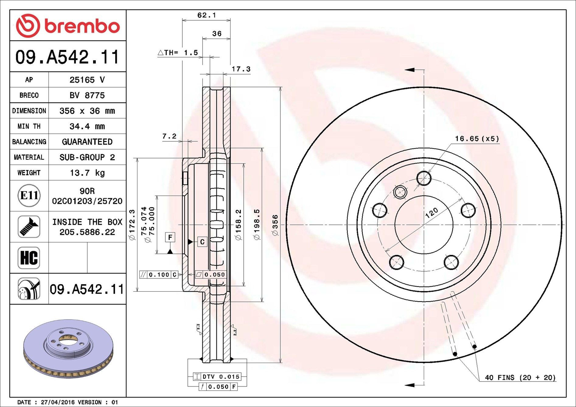 Купити 09A54211 Brembo Ротор гальмівний