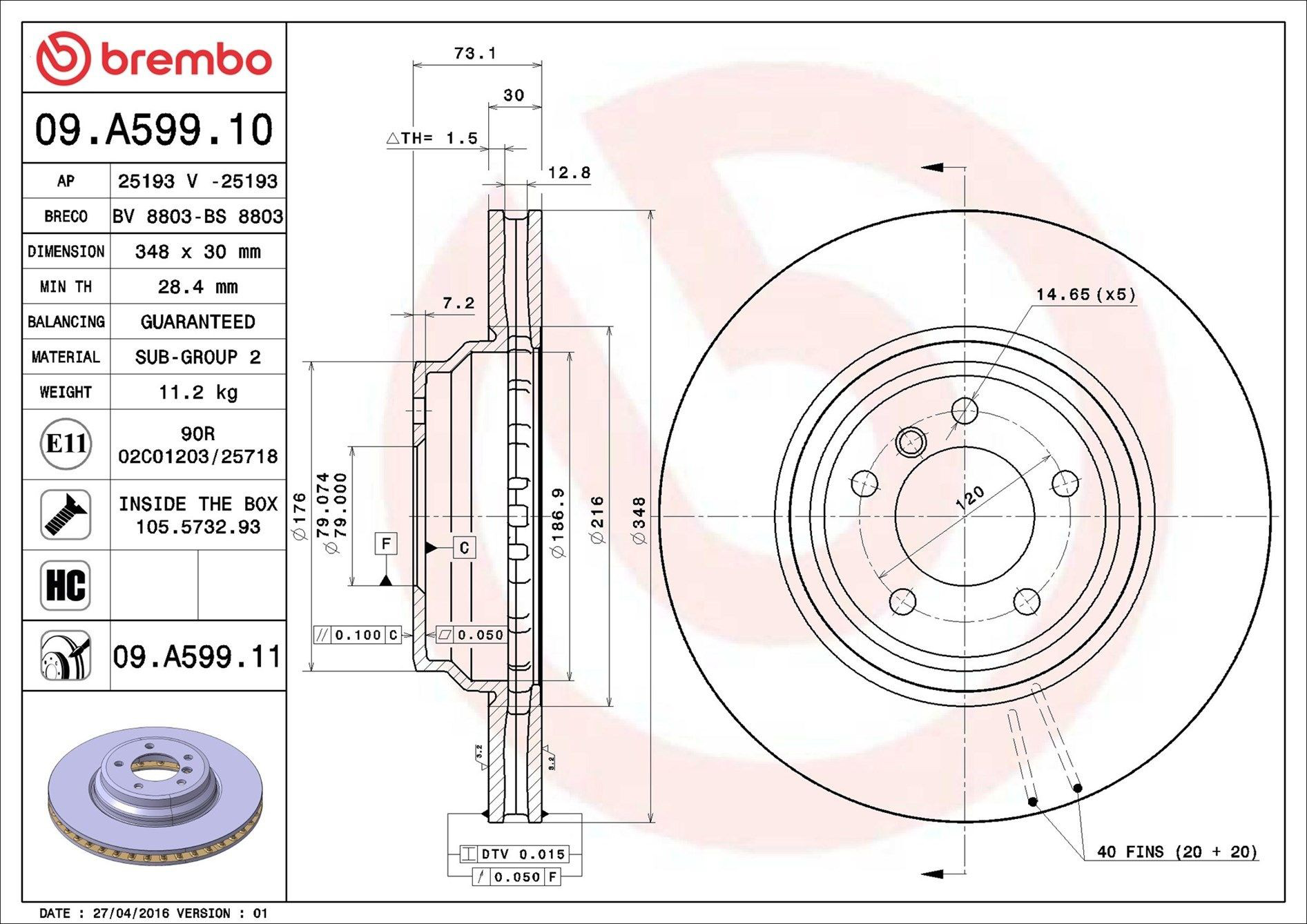 Гальмівні диски передні 09A59911 Brembo