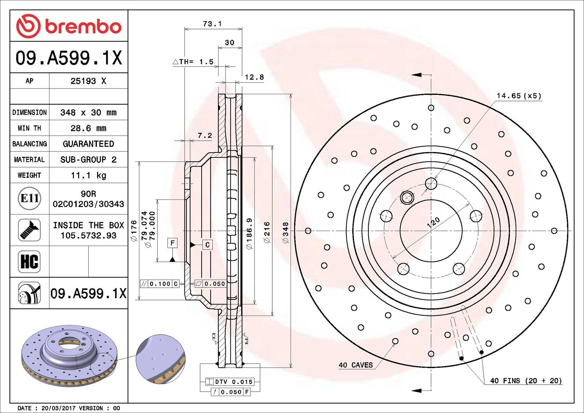 Купити 09A5991X Brembo Ротор гальмівний